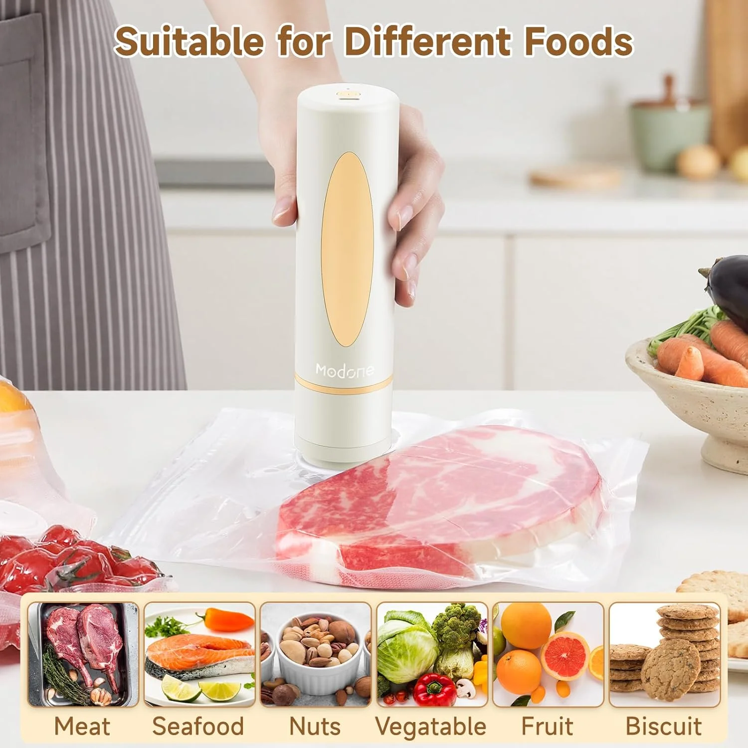 دستگاه وکیوم سیلر، دستگاه بسته بندی وکیوم مواد غذایی، دستگاه های وکیوم دستی جمع و جور با 15 کیسه وکیوم قابل استفاده مجدد برای نگهداری مواد غذایی تازه