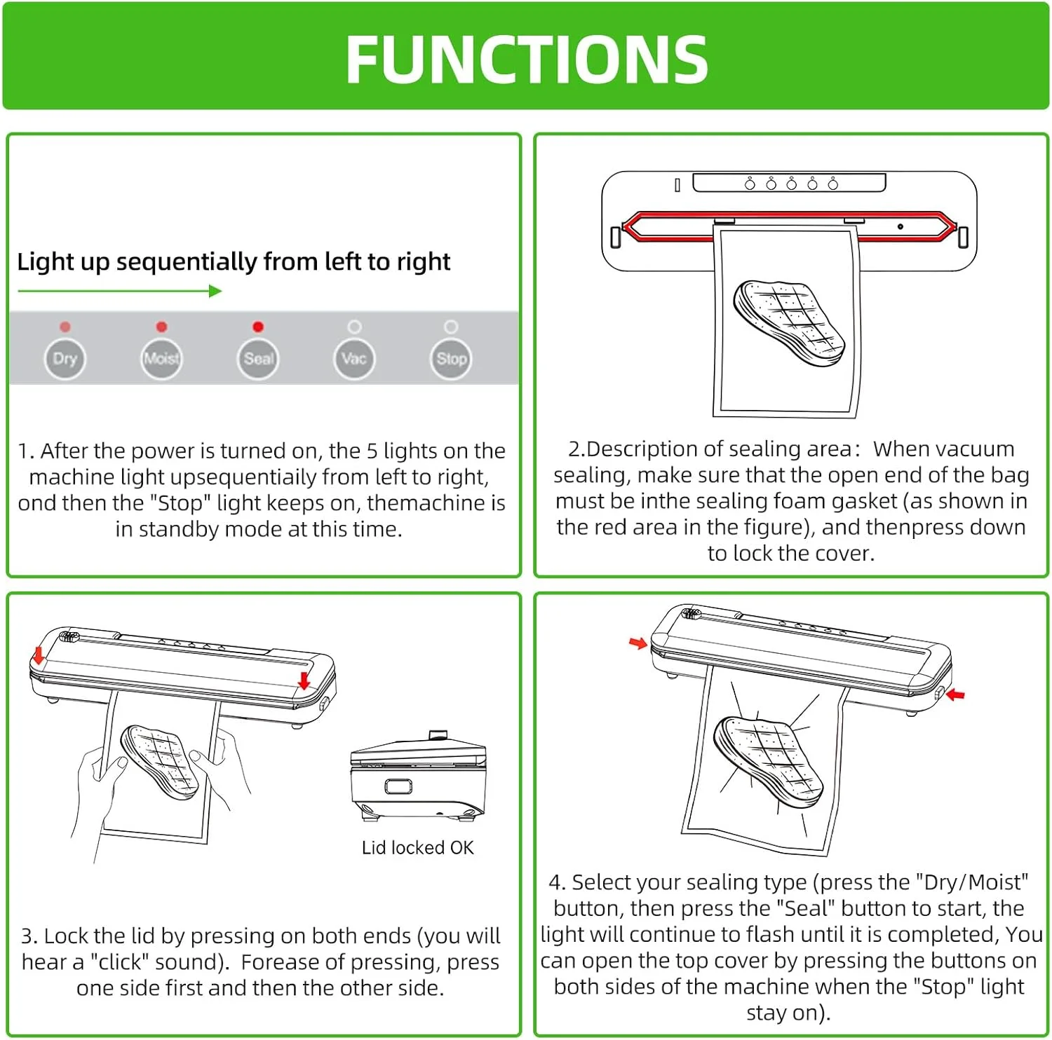 دستگاه وکیوم سیلر 55KPa با مکش قوی، دستگاه سیلر اتوماتیک غذا با 10 کیسه سیل، حالت های غذای خشک و مرطوب، دستگاه وکیوم غذا با کاتر و ترازو برای نگهداری مواد غذایی