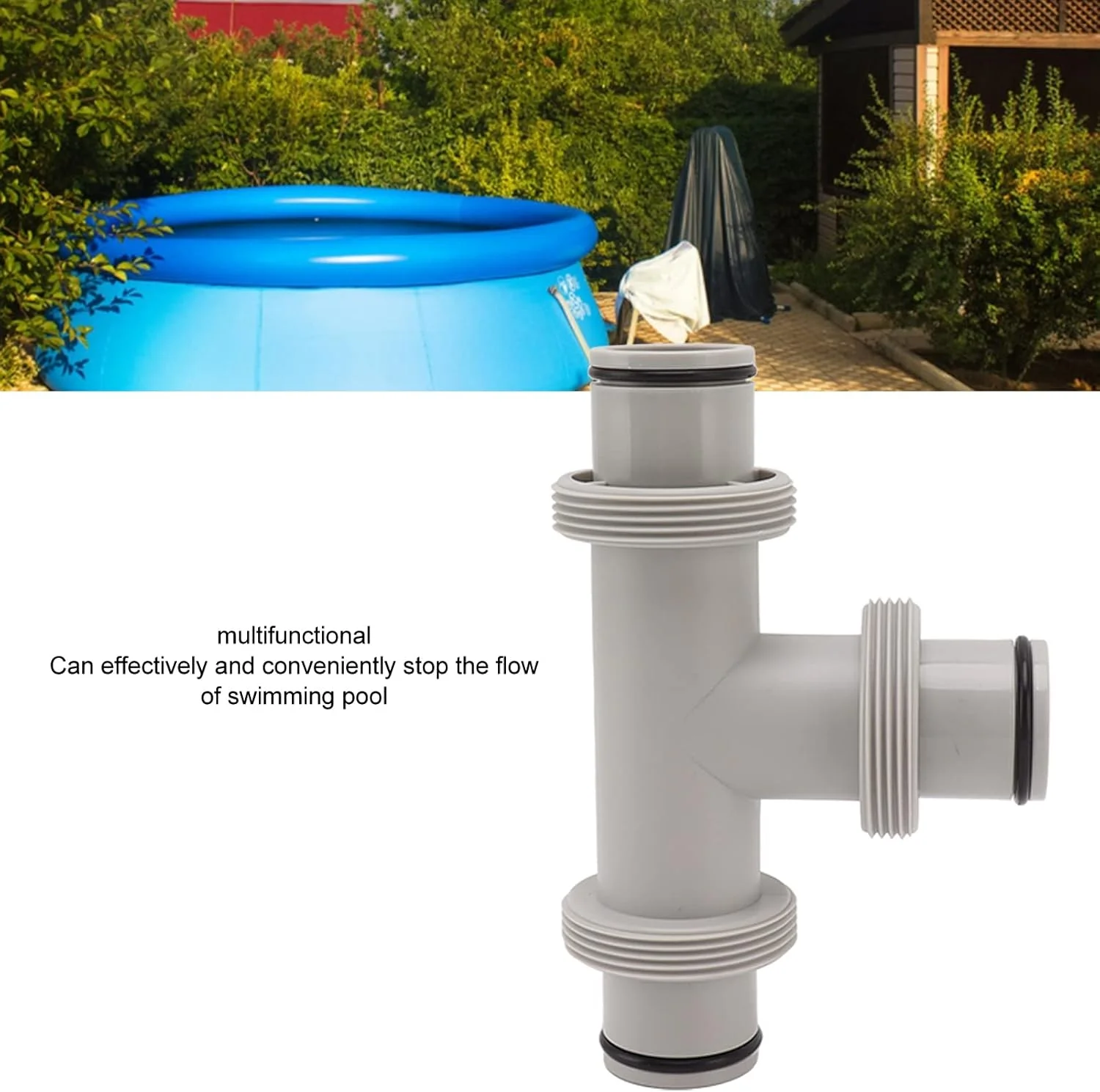 شیر پیستونی شلنگ استخر دوتایی، اتصالات استخر شیر پیستونی شلنگ مفصل سه راهی شکل T 2 در 1 برای استخر روکار، قطعه استخر شنا برای سیستم گردش فیلتر، 1.5 اینچ