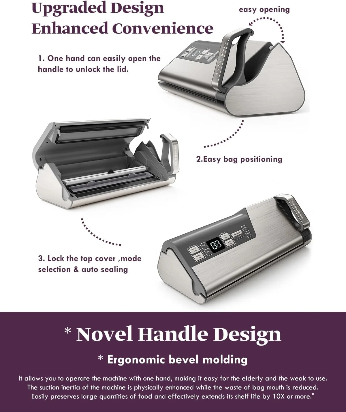 دستگاه وکیوم سیلر Mesliese، 95kPa 140W با مهر و موم دوبل قدرتمند، عملکرد تک دست برای نگهداری مواد غذایی با برش داخلی و محل نگهداری رول، تست شده توسط ETL، شامل 2 رول کیسه