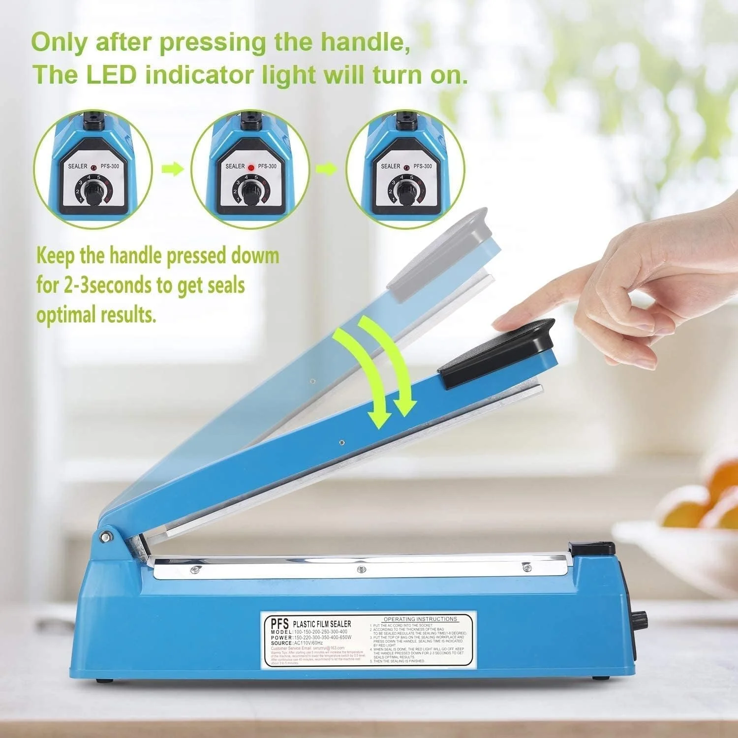 دستگاه پرس حرارتی دستی MOMENT، دستگاه پرس حرارتی 8 اینچی برای کیسه های پلاستیکی PE و PP به همراه المنت و دسته اضافی