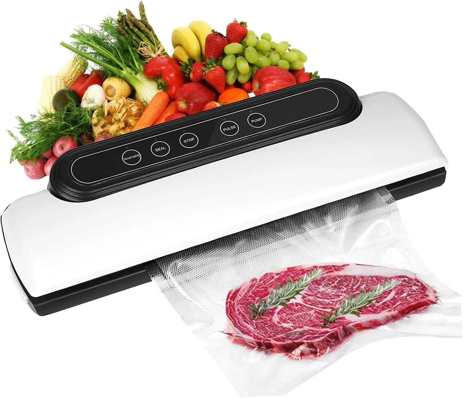 دستگاه وکیوم سیلر، دستگاه بسته بندی خودکار 5 در 1، عملکرد ایمن و تک لمسی، حالت های خشک و مرطوب، تمیز کردن آسان، برای گوشت یا غذای مرطوب در آشپزخانه منزل - سفید