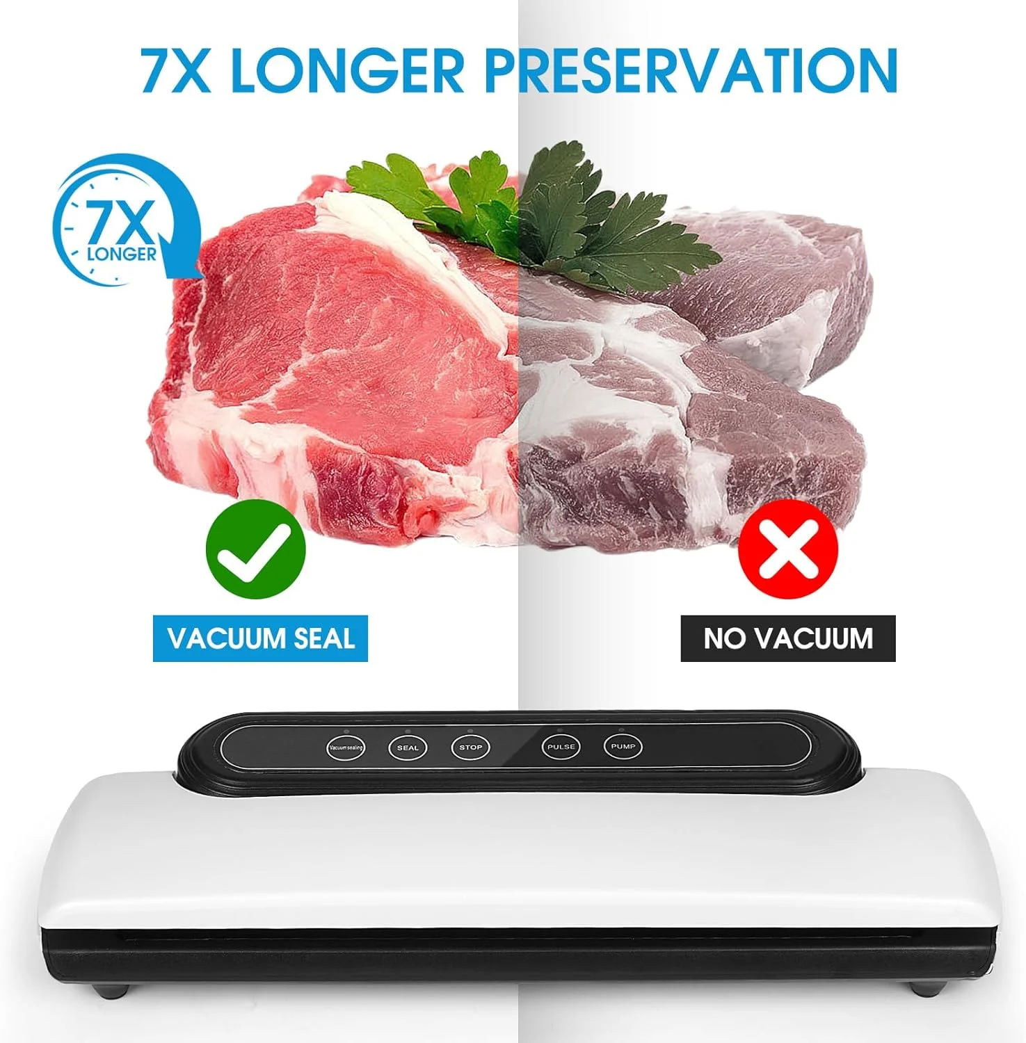 دستگاه وکیوم سیلر، دستگاه بسته بندی خودکار 5 در 1، عملکرد ایمن و تک لمسی، حالت های خشک و مرطوب، تمیز کردن آسان، برای گوشت یا غذای مرطوب در آشپزخانه منزل - سفید