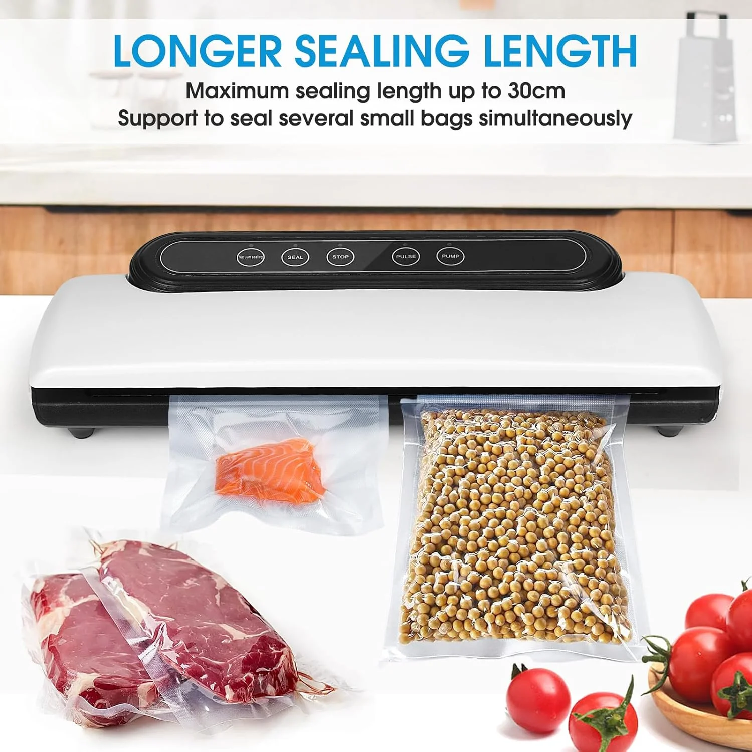 دستگاه وکیوم سیلر، دستگاه بسته بندی خودکار 5 در 1، عملکرد ایمن و تک لمسی، حالت های خشک و مرطوب، تمیز کردن آسان، برای گوشت یا غذای مرطوب در آشپزخانه منزل - سفید