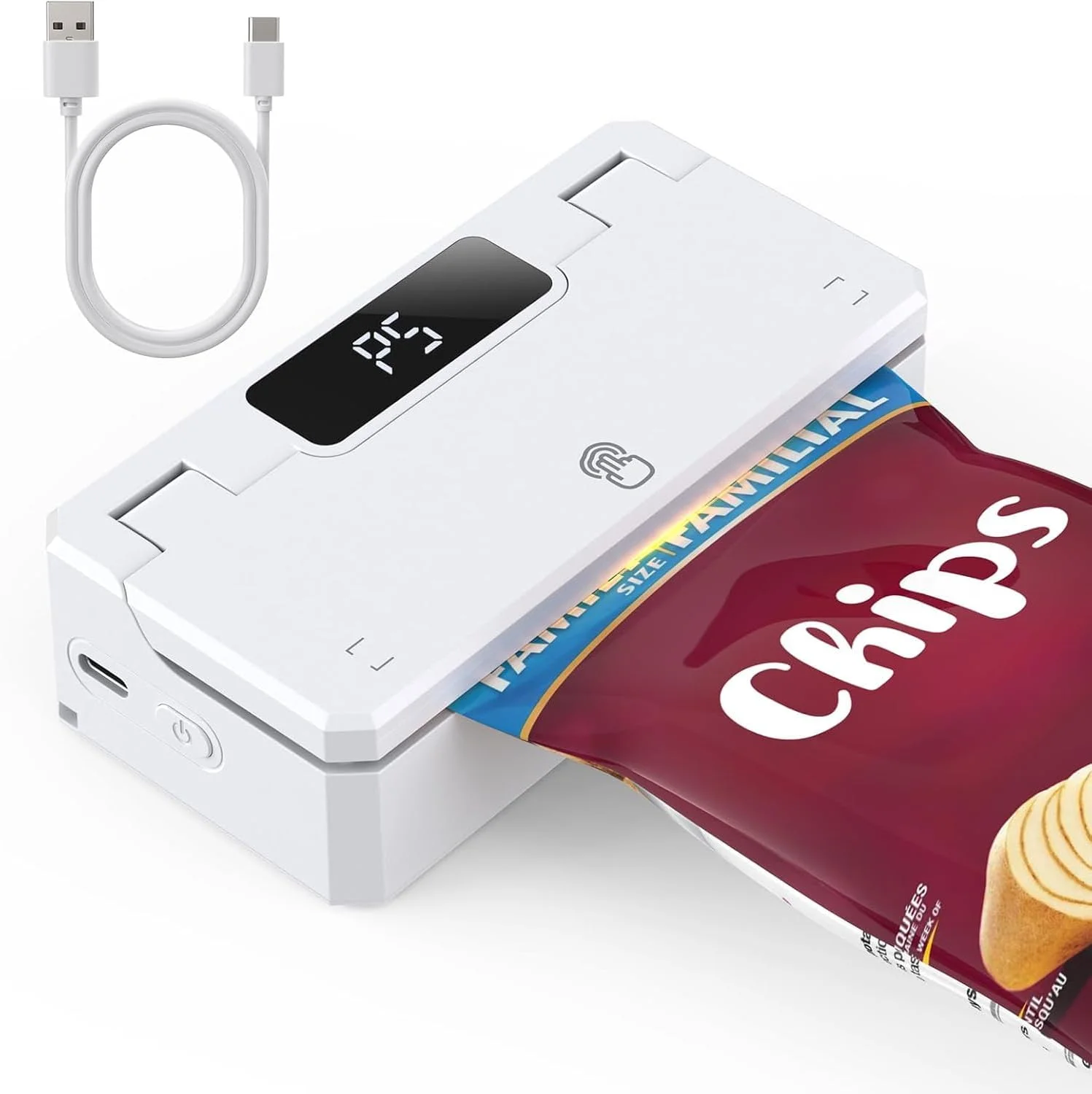 دستگاه کوچک پرس و برش کیسه NALACAL، دستگاه پرس حرارتی دستی شارژی با 5 حالت زمان پرس و نوار حرارتی 3.8 اینچی - دستگاه پرس مجدد کیسه قابل حمل برای چیپس، تنقلات و کیسه های پلاستیکی (سفید)