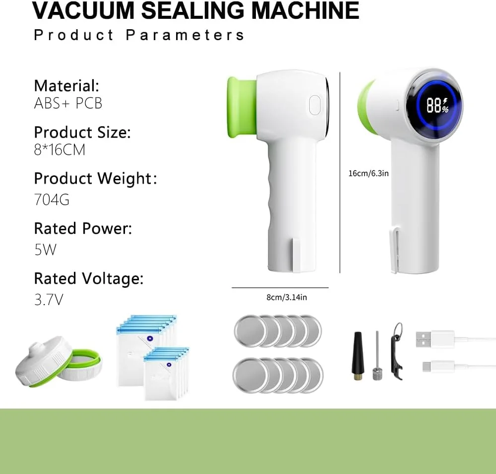 دستگاه وکیوم چند منظوره قابل حمل، کیت وکیوم برقی شیشه های مربا، سازگار با کیسه های زیپ دار وکیوم، ظروف وکیوم برای نگهداری مواد غذایی