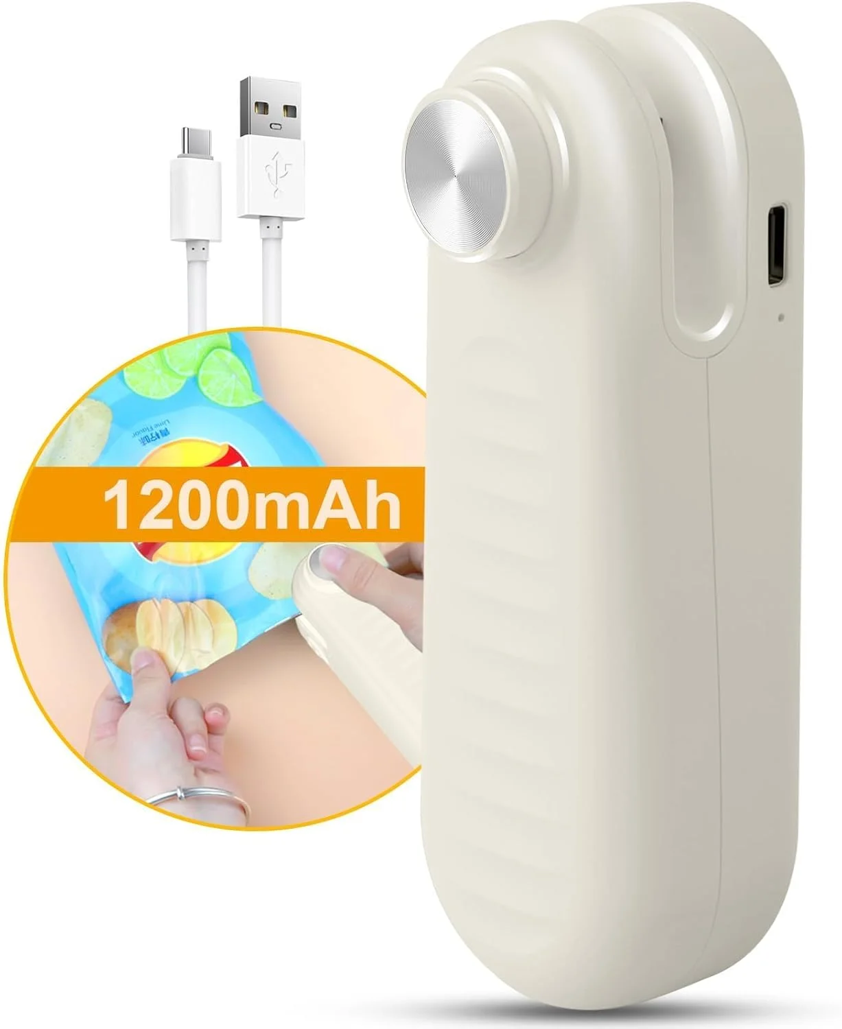 دستگاه پرس کیسه ای کوچک 2 در 1 NALACAL، دستگاه پرس حرارتی کیسه با کاتر، دستگاه پرس حرارتی کیسه ای قابل شارژ USB C، دستگاه پرس مجدد کیسه ای قابل حمل برای کیسه های پلاستیکی، تنقلات و نگهداری مواد غذایی، سفید مایل به کرم