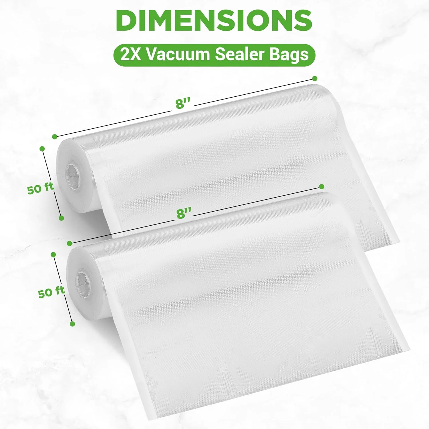 رول کیسه های وکیوم نوتری شف 8x50، بسته 2 عددی، مناسب برای دستگاه های Food Saver، Seal a Meal، NutriChef، Weston. درجه تجاری، فاقد BPA، مقاوم و بادوام، عالی برای نگهداری مواد غذایی با وکیوم، آماده سازی غذا یا پخت سو وید
