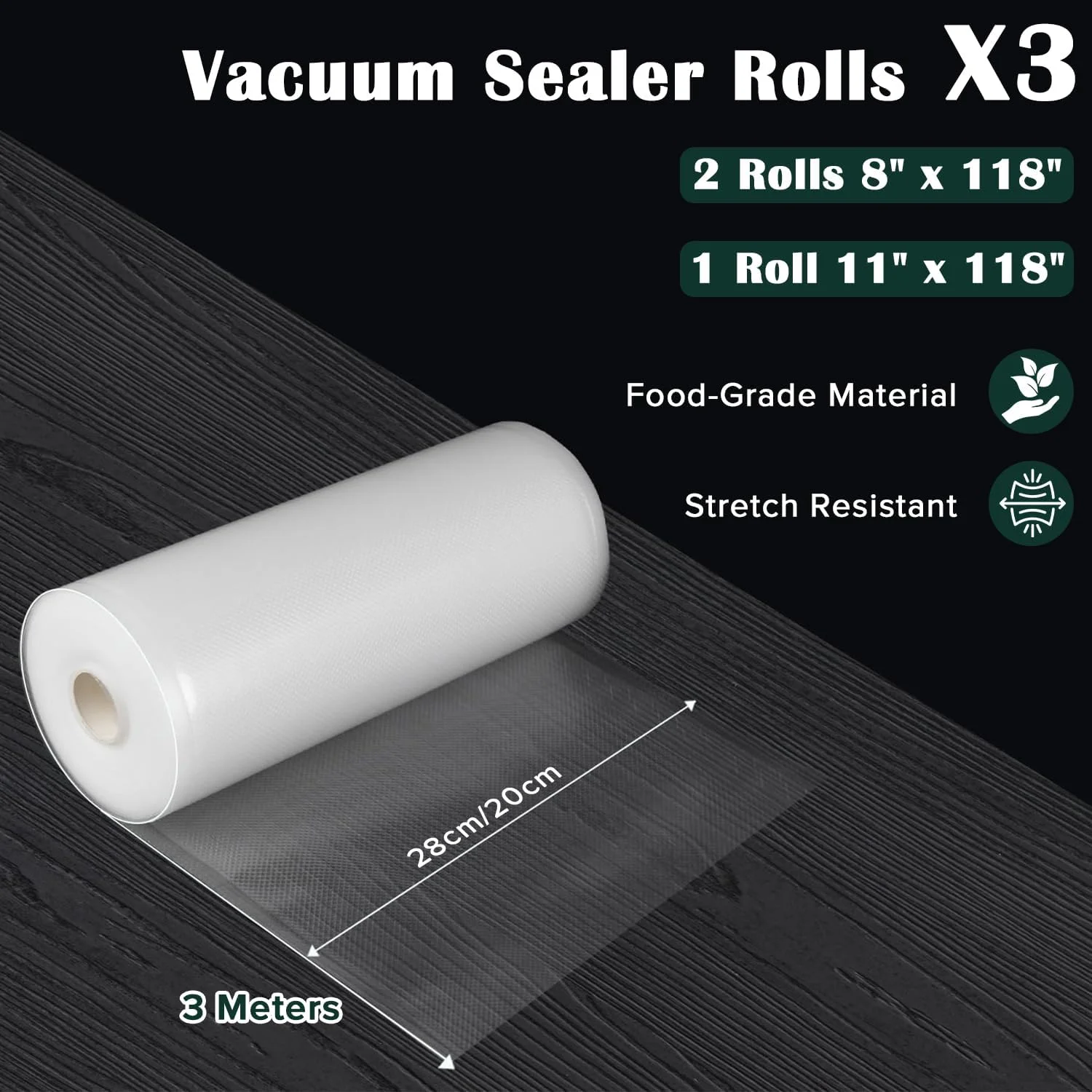 رول های دستگاه وکیوم Necomi، 2 رول 20 سانتی متر در 300 سانتی متر و 1 رول 28 سانتی متر در 300 سانتی متر، کیسه های دستگاه وکیوم مناسب نگهداری مواد غذایی، فاقد BPA، قابل استفاده در مایکروویو و فریزر، عالی برای نگهداری مواد غذایی یا پخت و پز به روش Sous Vide