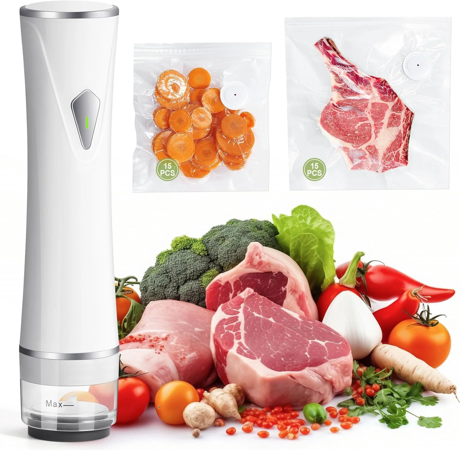 دستگاه وکیوم سیلر فشرده OdoVow برای مواد غذایی، دستگاه وکیوم سیلر دستی قابل حمل با توقف خودکار و فیلتر جداشدنی، قفل تازگی 5 برابر، شامل 30 کیسه وکیوم قابل استفاده مجدد برای آشپزخانه