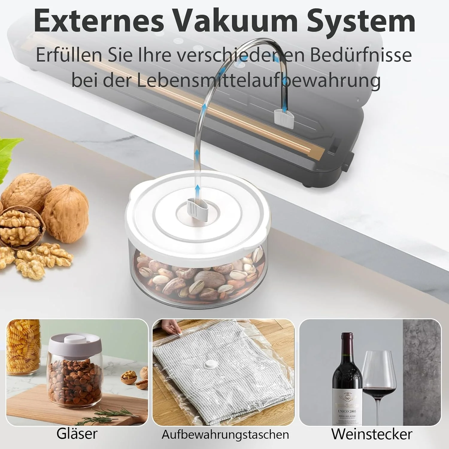 دستگاه وکیوم سیلر، دستگاه بسته بندی اتوماتیک مواد غذایی با 5 حالت، 15 کیسه بسته بندی و برشگر یکپارچه، دستگاه وکیوم سیلینگ تک لمسی، خاکستری