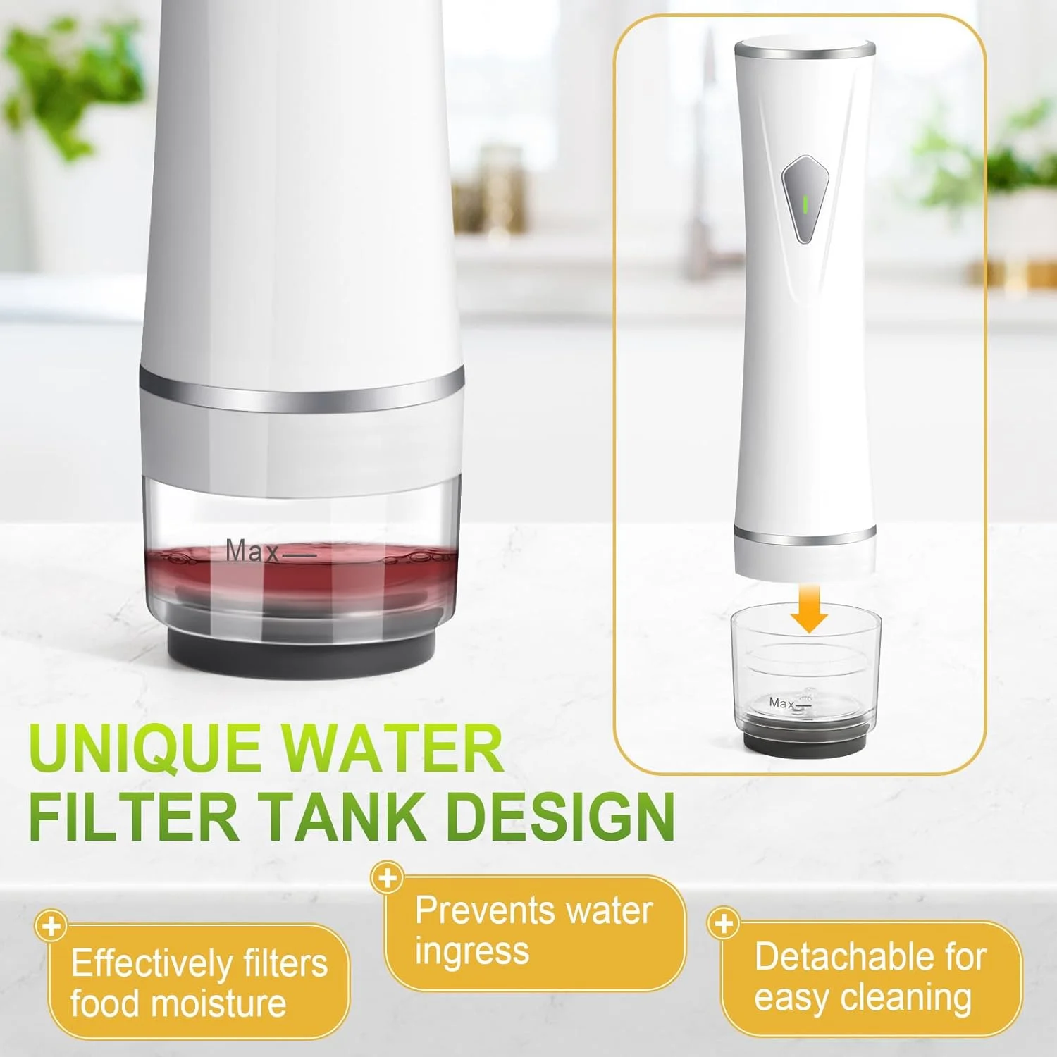 دستگاه وکیوم سیلر فشرده OdoVow برای مواد غذایی، دستگاه وکیوم سیلر دستی قابل حمل با توقف خودکار و فیلتر جداشدنی، قفل تازگی 5 برابر، شامل 30 کیسه وکیوم قابل استفاده مجدد برای آشپزخانه