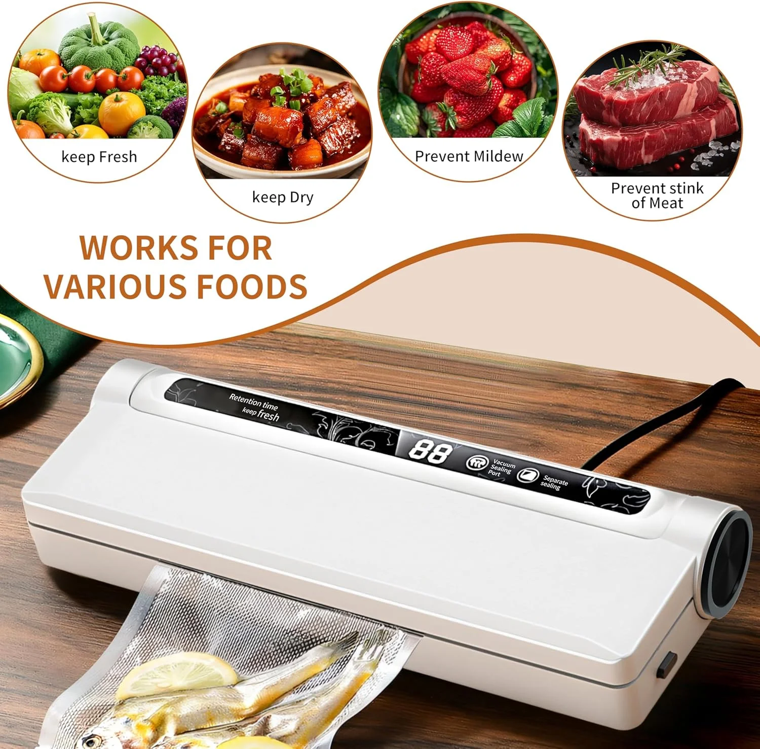 دستگاه وکیوم سیلر PINKE، مجهز به 20 کیسه وکیوم، دستگاه بسته بندی مواد غذایی دو منظوره اتوماتیک خشک و مرطوب، عملکرد هوشمند با یک کلیک، نمایشگر دیجیتال