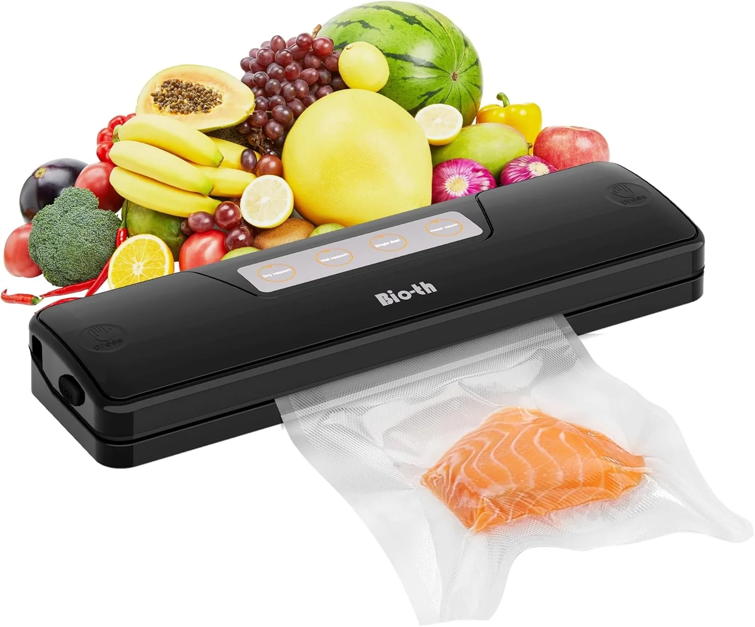 دستگاه وکیوم سیلر غذا، نگهدارنده مواد غذایی با حالت های خشک و مرطوب، جمع و جور و قدرتمند، شامل 15 کیسه بزرگ (20x30 سانتی متر)، عملکرد تک لمسی، محافظت در برابر گرمای بیش از حد