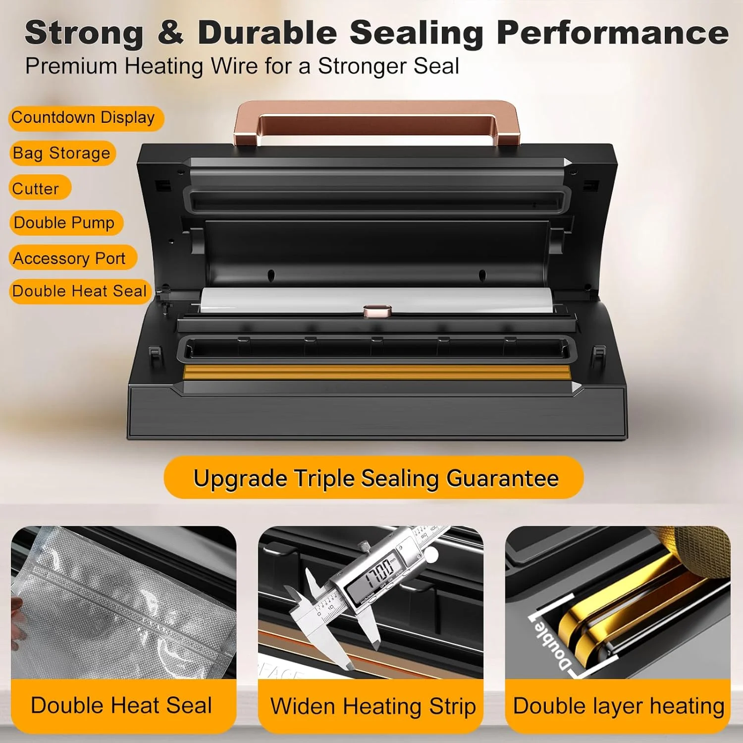 دستگاه وکیوم سیلر قدرتمند با مکش قوی، دستگاه وکیوم سیلر اتوماتیک کامل تجاری با دوخت حرارتی دوبل، حالت های خشک و مرطوب، برش داخلی، محل نگهداری کیسه، دسته قفل آسان، شامل 2 رول کیسه (مشکی) دستگاه وکیوم سیلر قدرتمند با مکش قوی، دستگاه وکیوم سیلر اتوماتیک کامل تجاری با دوخت حرارتی دوبل، حالت های خشک و مرطوب، برش داخلی، محل نگهداری کیسه، دسته قفل آسان، شامل 2 رول کیسه (مشکی)