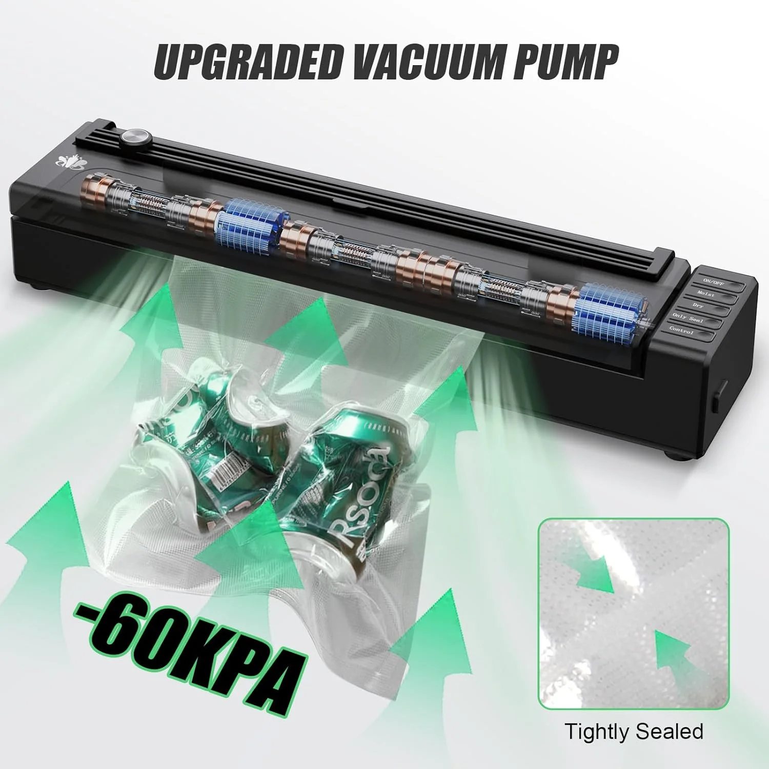 دستگاه وکیوم شارژی بی سیم اتونیا برای نگهداری مواد غذایی خشک/مرطوب و افزایش تازگی، با وکیوم دستی، 1 شلنگ هوا برای ظروف غذا، برش دهنده کیسه و 10 کیسه وکیوم