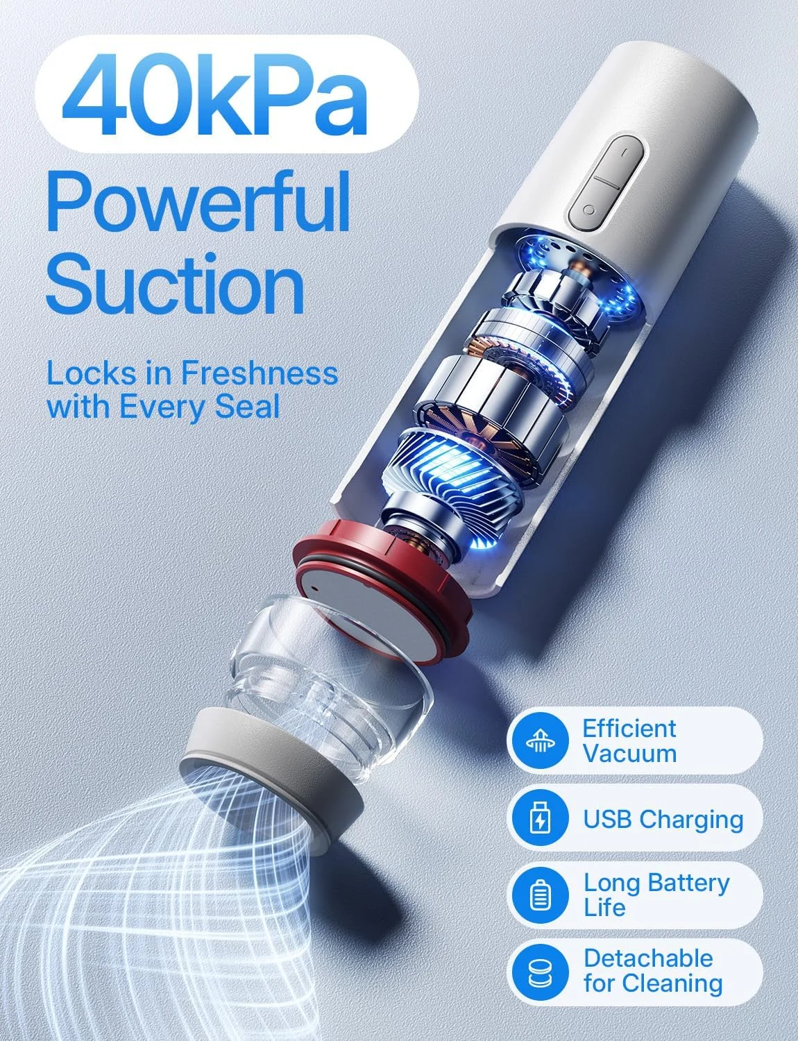 دستگاه وکیوم بسته بندی مواد غذایی AMAZING FLOWER با مخزن آب قابل مشاهده، دستگاه قابل حمل، بی سیم و جمع و جور، 30 کیسه قابل استفاده مجدد، آماده سازی غذای تازه و اقتصادی