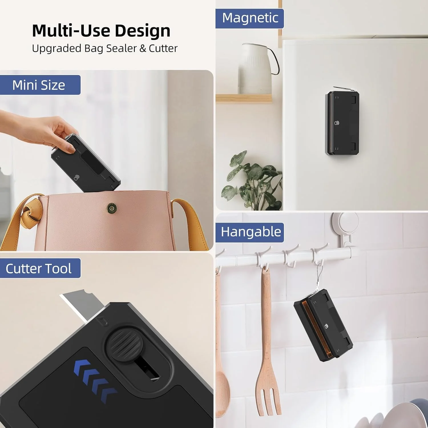 دستگاه کوچک پرس و برش کیسه، دستگاه پرس حرارتی دستی با 5 حالت زمان پرس و نوار حرارتی 3.8 اینچی - دستگاه پرس کیسه شارژی - دستگاه پرس مجدد کیسه برای کیسه های چیپس، کیسه های اسنک، کیسه های پلاستیکی - مشکی