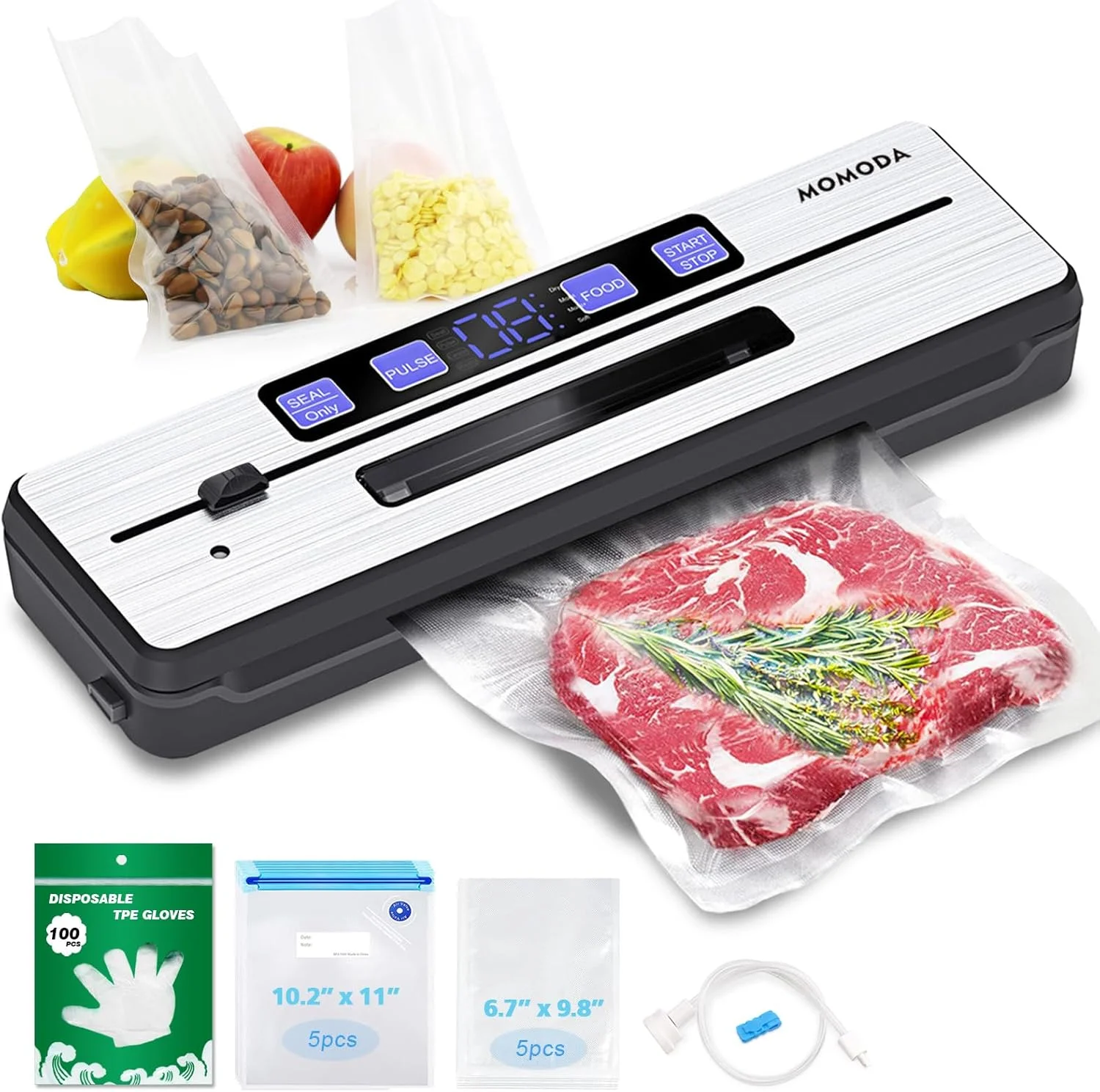 دستگاه وکیوم مومودا به همراه کیت استارتر، دستگاه بسته بندی مواد غذایی اتوماتیک 80Kpa، 8 در 1 با کیسه های یکبار مصرف، حالت مرطوب و خشک، وکیوم خارجی برای نگهداری مواد غذایی دستگاه وکیوم مومودا به همراه کیت استارتر، دستگاه بسته بندی مواد غذایی اتوماتیک 80Kpa، 8 در 1 با کیسه های یکبار مصرف، حالت مرطوب و خشک، وکیوم خارجی برای نگهداری مواد غذایی