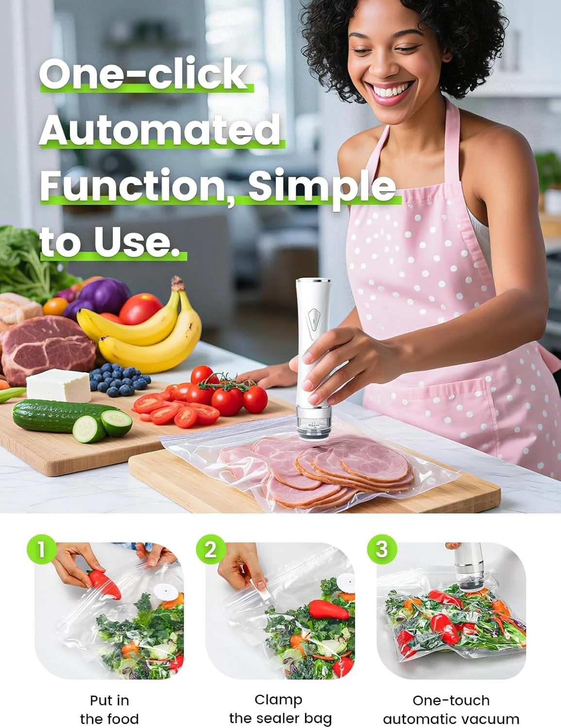 دستگاه وکیوم سیلر غذا (دستگاه های وکیوم سیلر + 30 کیسه وکیوم قابل استفاده مجدد)، دستگاه وکیوم سیلر قدرتمند با مخزن آب قابل مشاهده، جمع و جور، قابل حمل، 5 برابر حفظ و تازگی دستگاه وکیوم سیلر غذا (دستگاه های وکیوم سیلر + 30 کیسه وکیوم قابل استفاده مجدد)، دستگاه وکیوم سیلر قدرتمند با مخزن آب قابل مشاهده، جمع و جور، قابل حمل، 5 برابر حفظ و تازگی