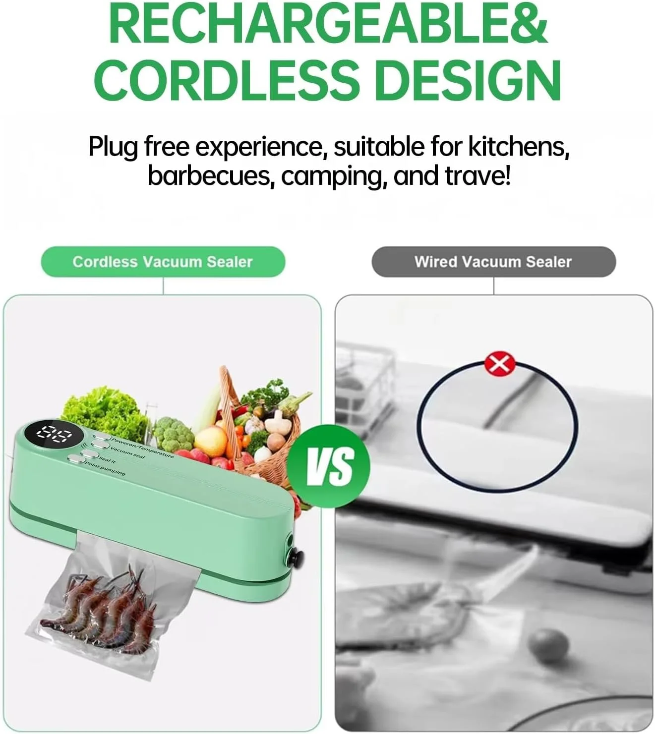 دستگاه وکیوم سیلر با عملکرد آسان به همراه رول کیسه و سیستم فشرده نگهداری مواد غذایی