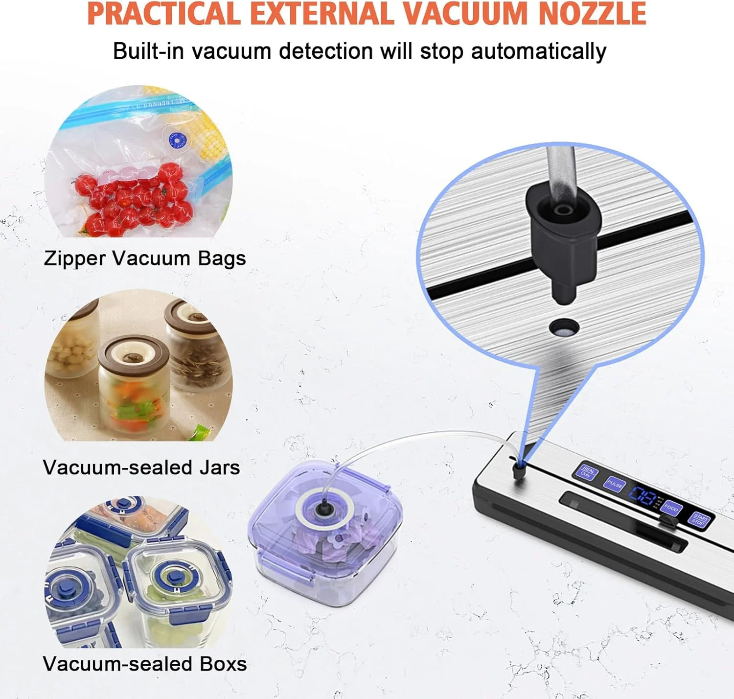 دستگاه وکیوم مومودا به همراه کیت استارتر، دستگاه بسته بندی مواد غذایی اتوماتیک 80Kpa، 8 در 1 با کیسه های یکبار مصرف، حالت مرطوب و خشک، وکیوم خارجی برای نگهداری مواد غذایی دستگاه وکیوم مومودا به همراه کیت استارتر، دستگاه بسته بندی مواد غذایی اتوماتیک 80Kpa، 8 در 1 با کیسه های یکبار مصرف، حالت مرطوب و خشک، وکیوم خارجی برای نگهداری مواد غذایی