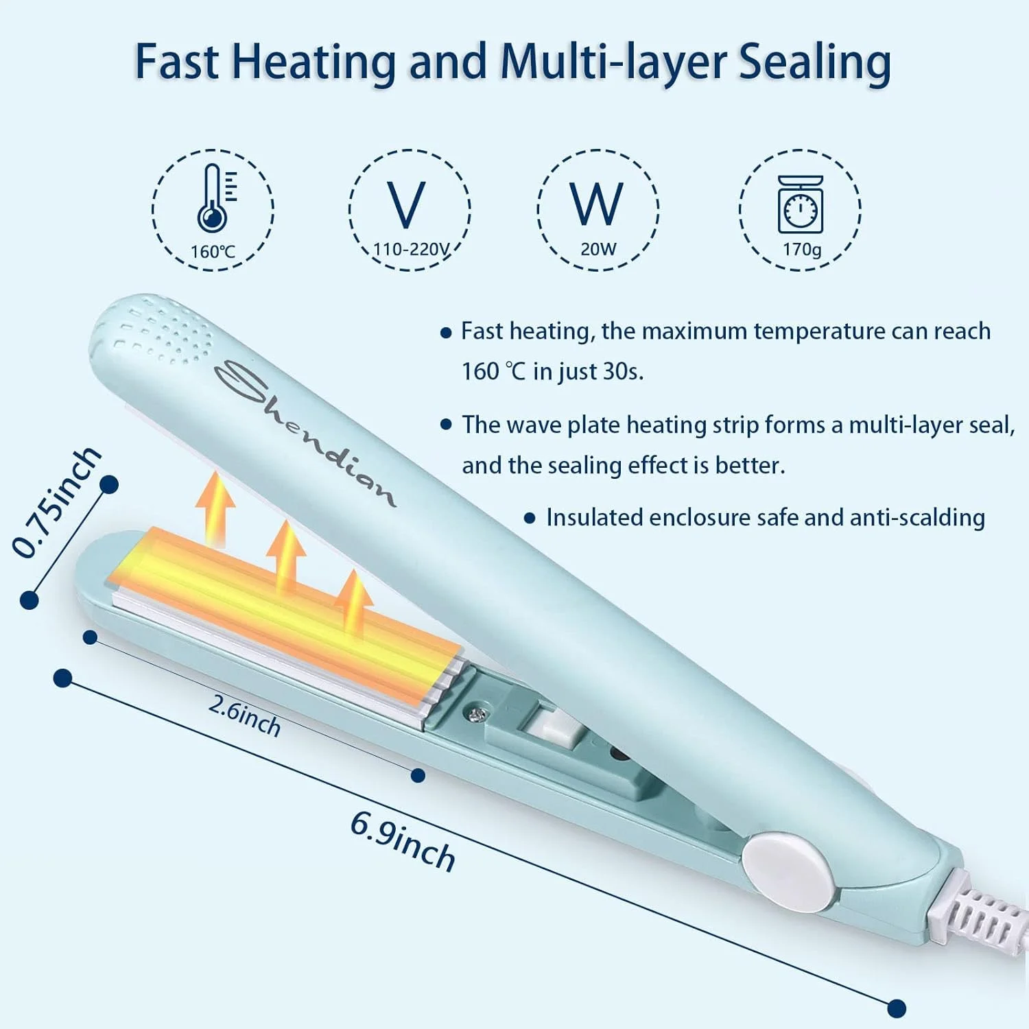 دستگاه پرس حرارتی دستی کوچک برای کیسه های مواد غذایی با کابل برق 110 سانتی متری (آبی)