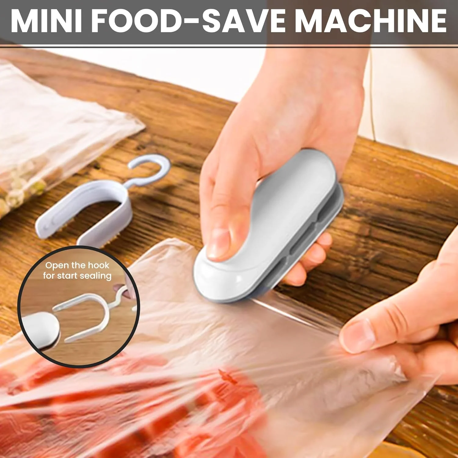 دستگاه مینی وکیوم سیلر - با تنقلات بیات خداحافظی کنید! دستگاه پرس حرارتی و سیلر کیسه های پلاستیکی قابل حمل - تازگی را حفظ کرده و غذا را ترد نگه دارید! (سفید/خاکستری)