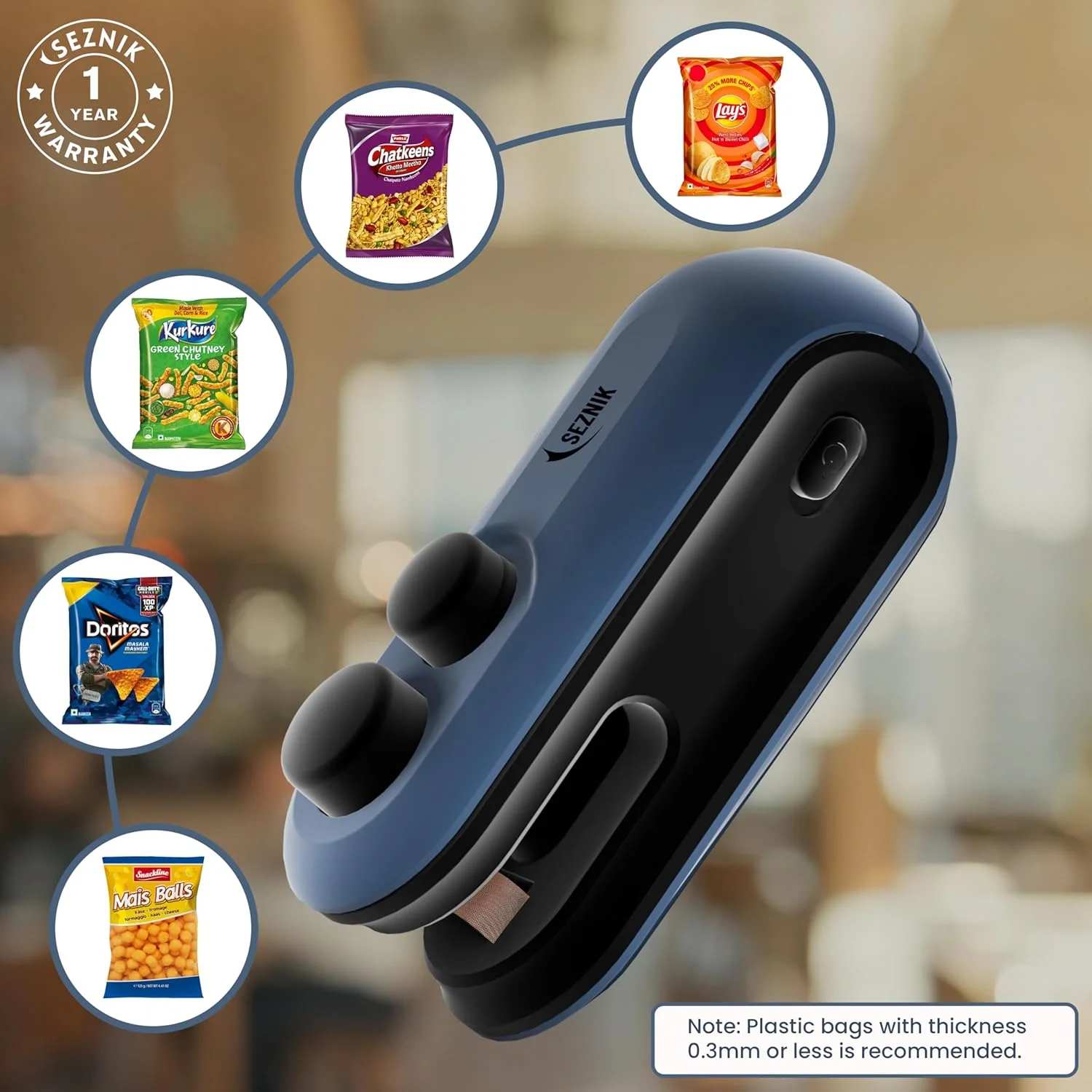 دستگاه پرس حرارتی کوچک قابل حمل SEZNIK، دستگاه بسته بندی دستی برای غذا، تنقلات، چیپس، نگهداری تازه، دستگاه پرس پلاستیک، (آبی تیره)