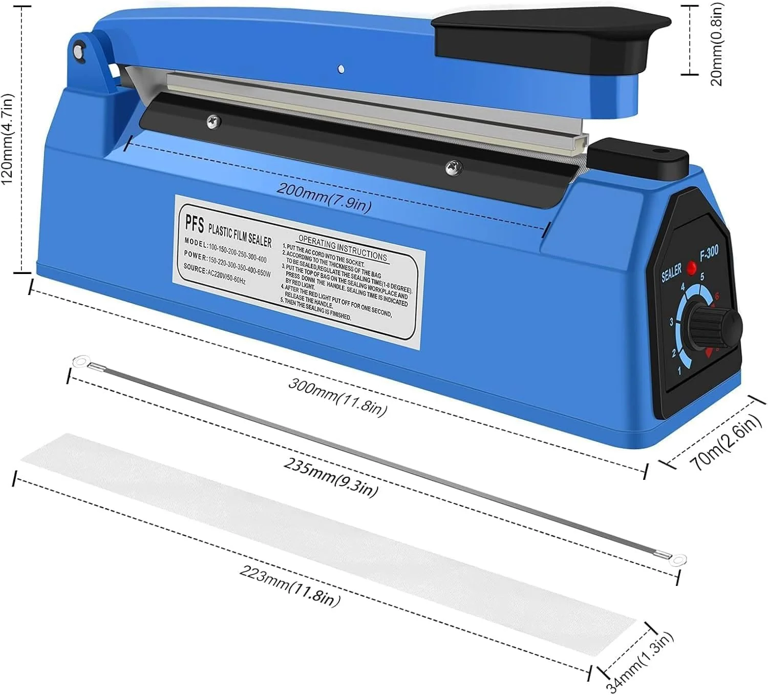 دستگاه پرس حرارتی دستی سینزاکس، دستگاه بسته بندی مواد غذایی پلی اتیلن/پلی پروپیلن (200 میلی متر)