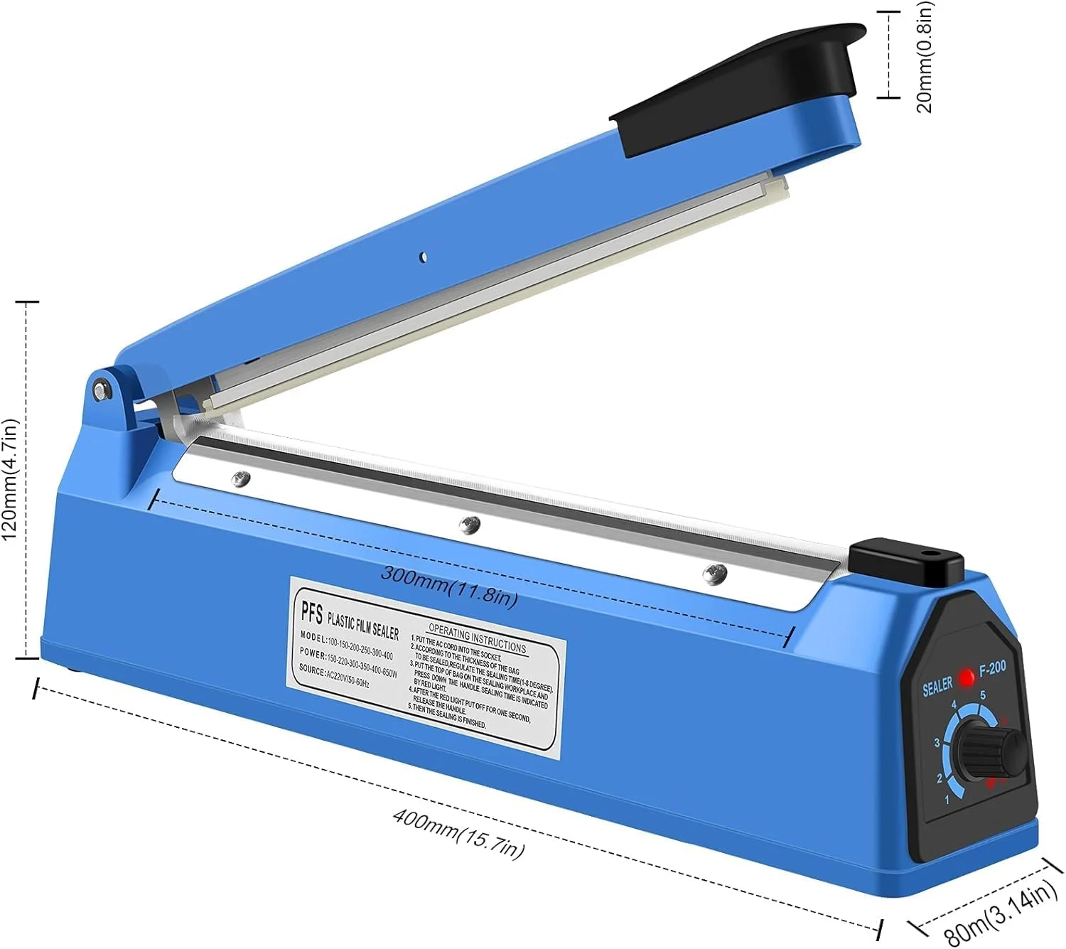 دستگاه پرس حرارتی دستی برقی برای بسته بندی مواد غذایی، مناسب برای کیسه های پلاستیکی PP و PE (300 میلی متر)