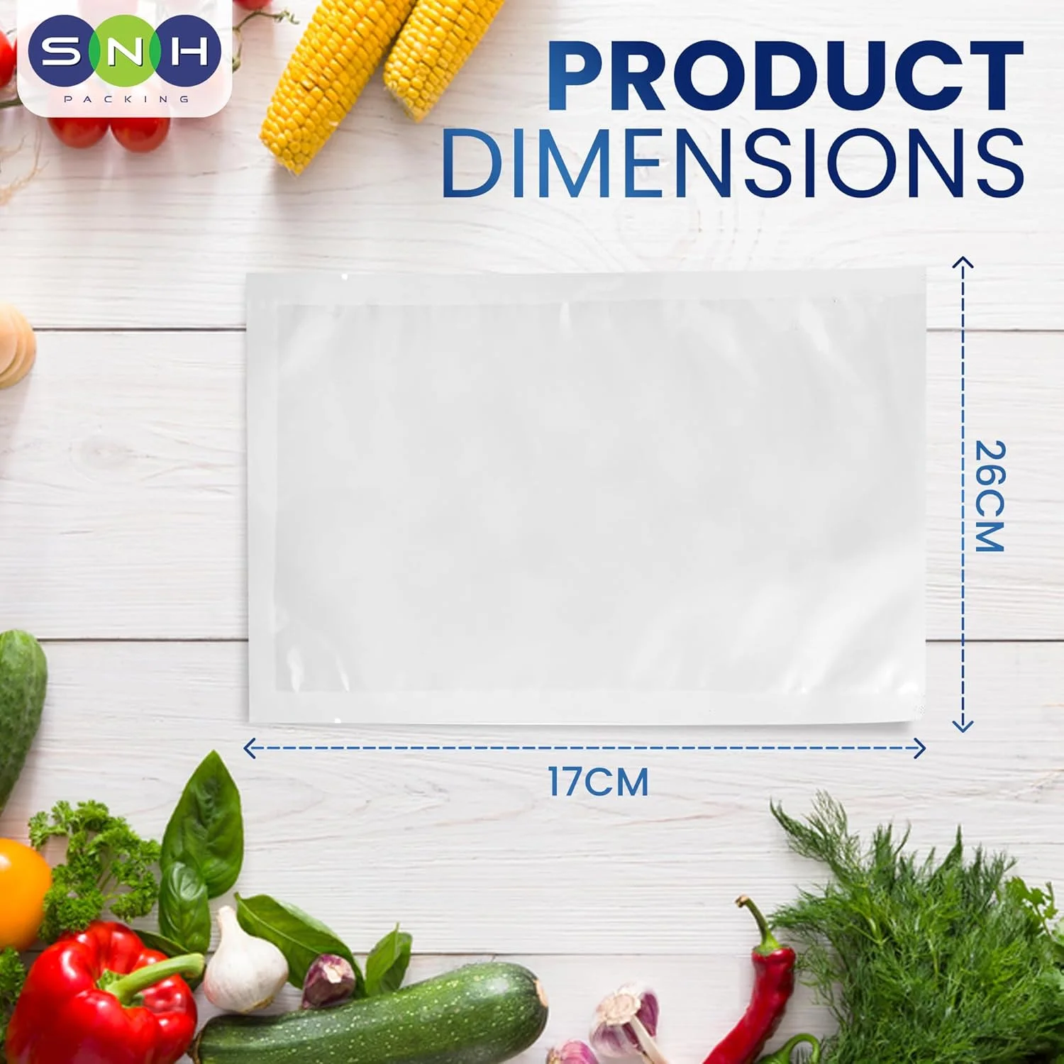 بسته 100 عددی کیسه های بسته بندی وکیوم SNH | کیسه های از پیش برش خورده 26x17 سانتی متر بدون BPA | مناسب برای فریزر، مایکروویو و پخت سو وید | کیسه های وکیوم برای نگهداری مواد غذایی بسته 100 عددی کیسه های بسته بندی وکیوم SNH | کیسه های از پیش برش خورده 26x17 سانتی متر بدون BPA | مناسب برای فریزر، مایکروویو و پخت سو وید | کیسه های وکیوم برای نگهداری مواد غذایی