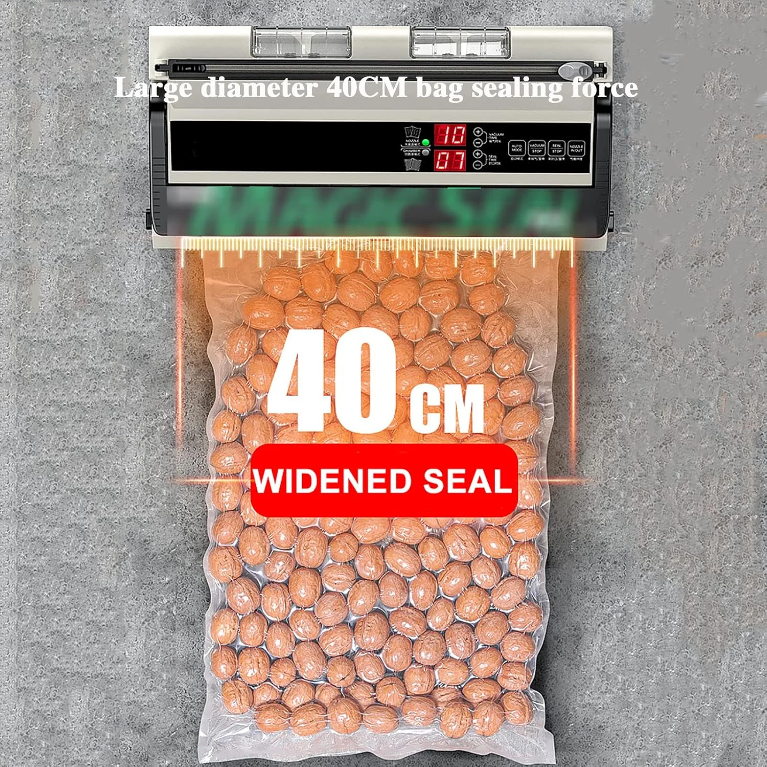 دستگاه وکیوم سیلر تجاری SJHDKLW، دستگاه بسته بندی مواد غذایی اتوماتیک تک لمسی، با عملکرد دمنده هوا و برش، میله آب بندی 40 سانتی متری، بسته بندی مواد غذایی خشک و مرطوب برای انواع کیسه های نگهدارنده مواد غذایی دستگاه وکیوم سیلر تجاری SJHDKLW، دستگاه بسته بندی مواد غذایی اتوماتیک تک لمسی، با عملکرد دمنده هوا و برش، میله آب بندی 40 سانتی متری، بسته بندی مواد غذایی خشک و مرطوب برای انواع کیسه های نگهدارنده مواد غذایی