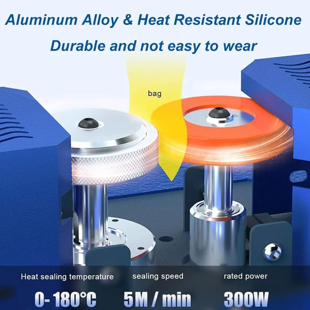 دستگاه بسته بندی وکیوم استیل ضد زنگ، دستگاه حرارتی اتوماتیک کیسه پلاستیکی 300 وات، دستگاه بسته بندی مواد غذایی اتوماتیک 5 متر در دقیقه، کنترل دما 0 تا 200 درجه سانتیگراد، مناسب برای مصارف خانگی و تجاری