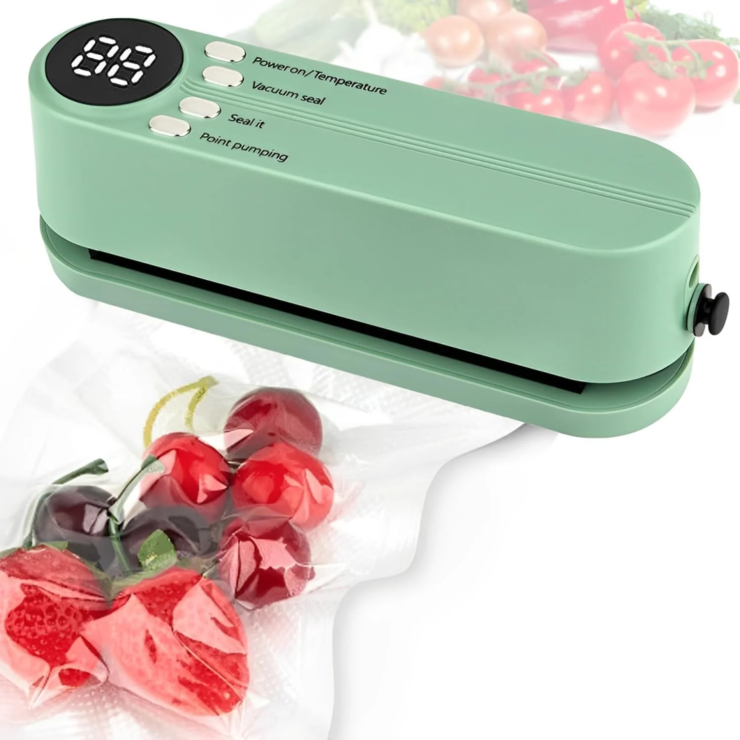 دستگاه وکیوم کوچک غذا، دستگاه سیلر شارژی 3 در 1 برای نگهداری مواد غذایی خشک/مرطوب به همراه 5 کیسه وکیوم، دستگاه پرس حرارتی برای بسته بندی چیپس، پمپ باد برای توپ/حلقه شنا - سبز