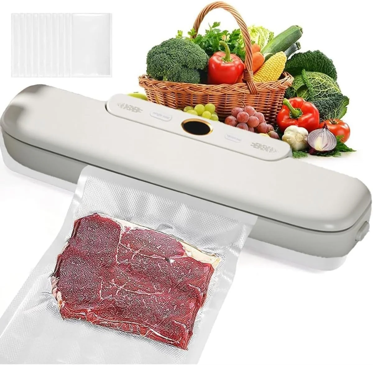 دستگاه وکیوم سیلر فنری X، شامل 12 عدد کیسه، دستگاه بسته بندی خودکار مواد غذایی با حالت های خشک/مرطوب، دستگاه بسته بندی وکیوم جمع و جور برای گوشت، سبزیجات و آماده سازی غذا، عملکرد تک لمسی دستگاه وکیوم سیلر فنری X، شامل 12 عدد کیسه، دستگاه بسته بندی خودکار مواد غذایی با حالت های خشک/مرطوب، دستگاه بسته بندی وکیوم جمع و جور برای گوشت، سبزیجات و آماده سازی غذا، عملکرد تک لمسی