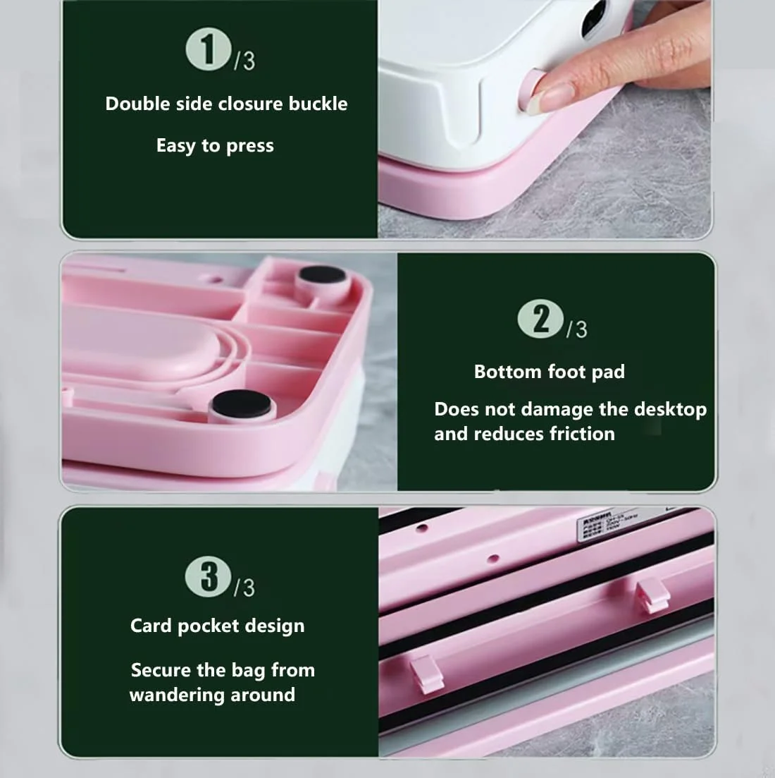 دستگاه وکیوم سیلر مواد غذایی سولون زگر، همراه با رول و کیسه های نگهداری وکیوم، دستگاه سیلینگ تمام اتوماتیک با دکمه چرخشی و چراغ های نشانگر LED، شلنگ مکش هوا و برش (سفید-صورتی)