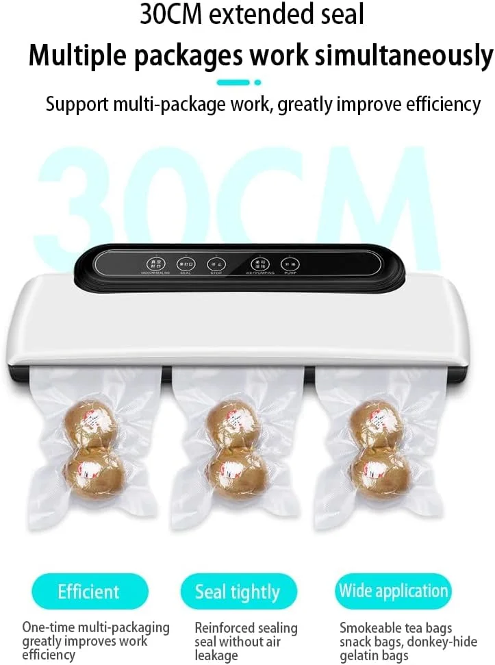 دستگاه وکیوم سیلر SYOSI برای نگهداری مواد غذایی، سیستم پلمپ هوای اتوماتیک، حالت های غذای خشک، مرطوب، روغنی و پودری، 30 سانتی متر، دکمه لمسی، همراه با 10 کیسه وکیوم