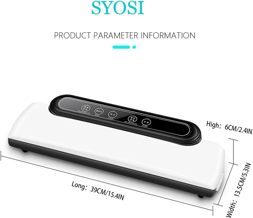 دستگاه وکیوم سیلر SYOSI برای نگهداری مواد غذایی، سیستم پلمپ هوای اتوماتیک، حالت های غذای خشک، مرطوب، روغنی و پودری، 30 سانتی متر، دکمه لمسی، همراه با 10 کیسه وکیوم