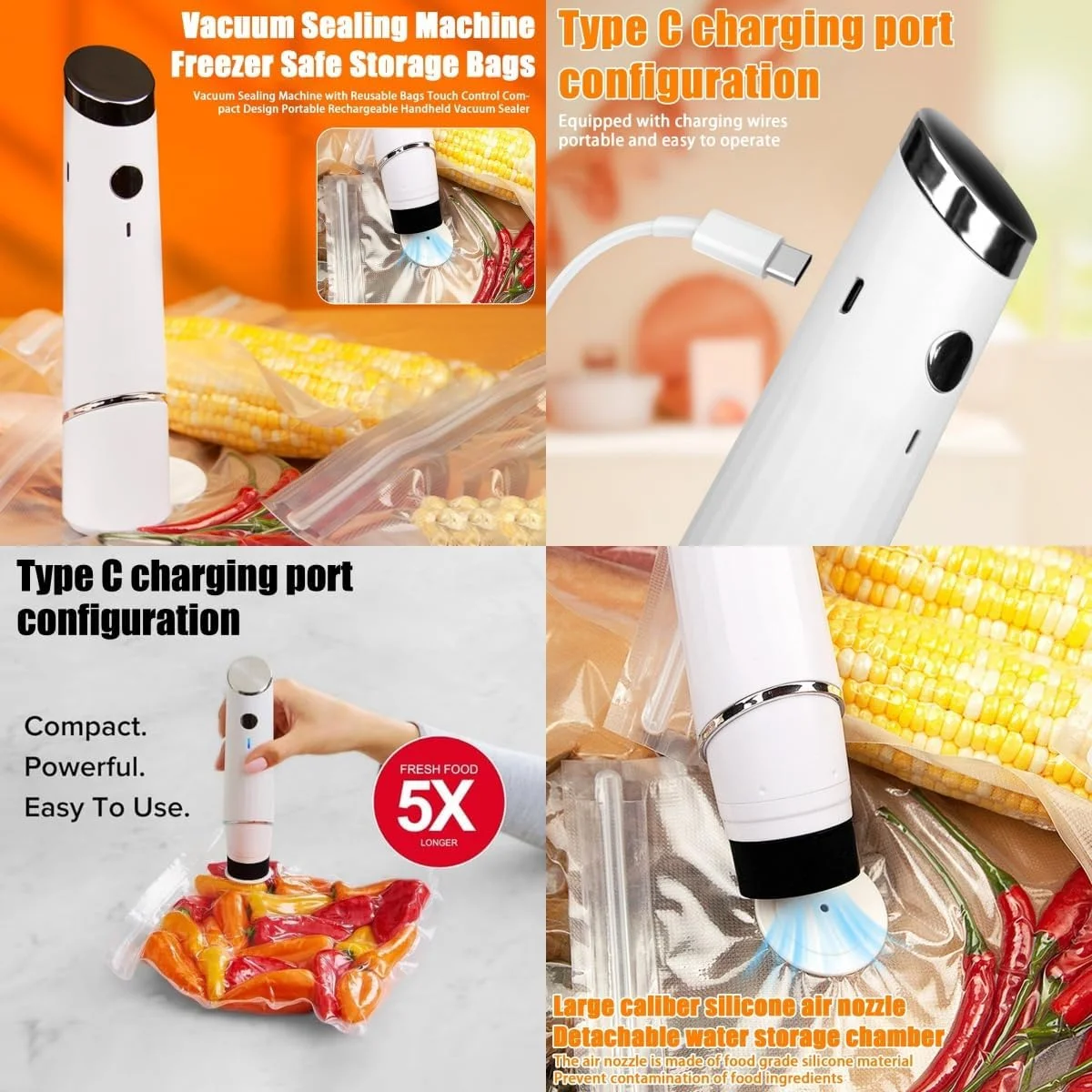 دستگاه وکیوم سیلر دستی تولوئن، دستگاه وکیوم سیلر فشرده، محافظ وکیوم با 5/30 کیسه سیلر، دستگاه وکیوم سیلر قابل شارژ برای نگهداری مواد غذایی B+30 کیسه وکیوم