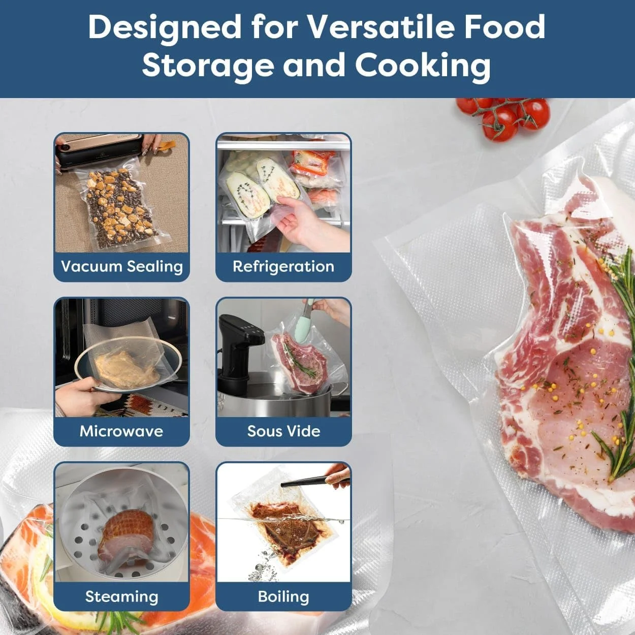 رول بسته بندی وکیوم تراگو، بسته 2 عددی (22cm X 15 mts) مناسب برای نگهداری مواد غذایی، پخت و پز به روش سو وید و فریزر - بدون BPA