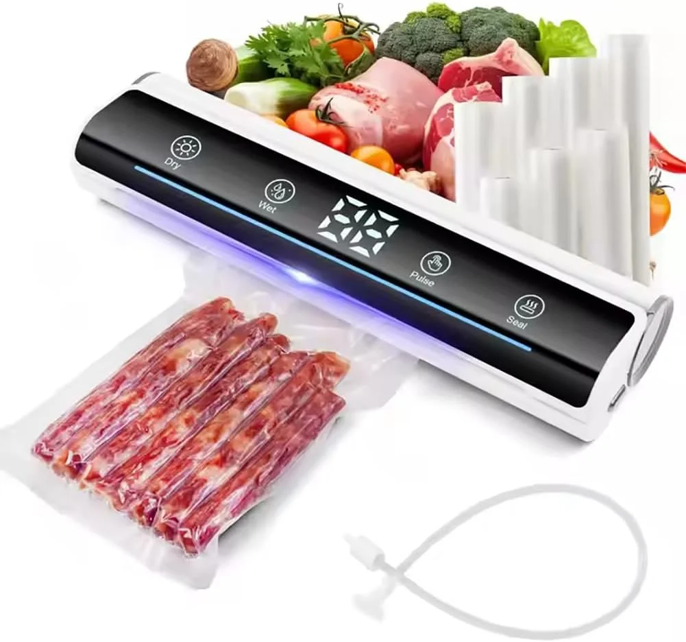 دستگاه وکیوم سیلر TsoLay، دستگاه بسته بندی و نگهداری مواد غذایی به همراه 10 کیسه، دستگاه چند منظوره با حالت های خشک/مرطوب، نمایشگر دیجیتال و اعلان صوتی، صفحه لمسی، برای حفظ مواد غذایی