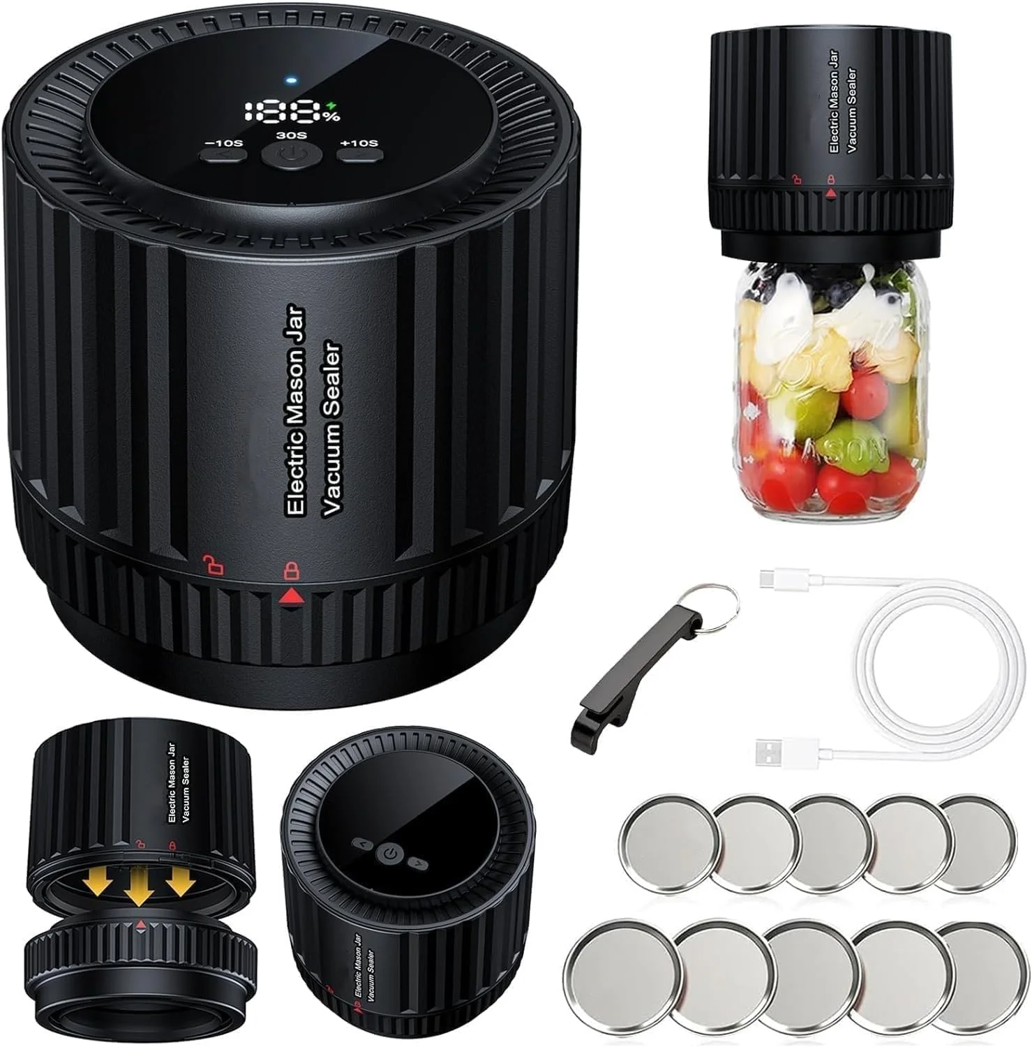 دستگاه وکیوم برقی شیشه های دهان گشاد و معمولی، به همراه درب بازکن و درب، مناسب برای نگهداری مواد غذایی و افزایش ماندگاری دستگاه وکیوم برقی شیشه های دهان گشاد و معمولی، به همراه درب بازکن و درب، مناسب برای نگهداری مواد غذایی و افزایش ماندگاری