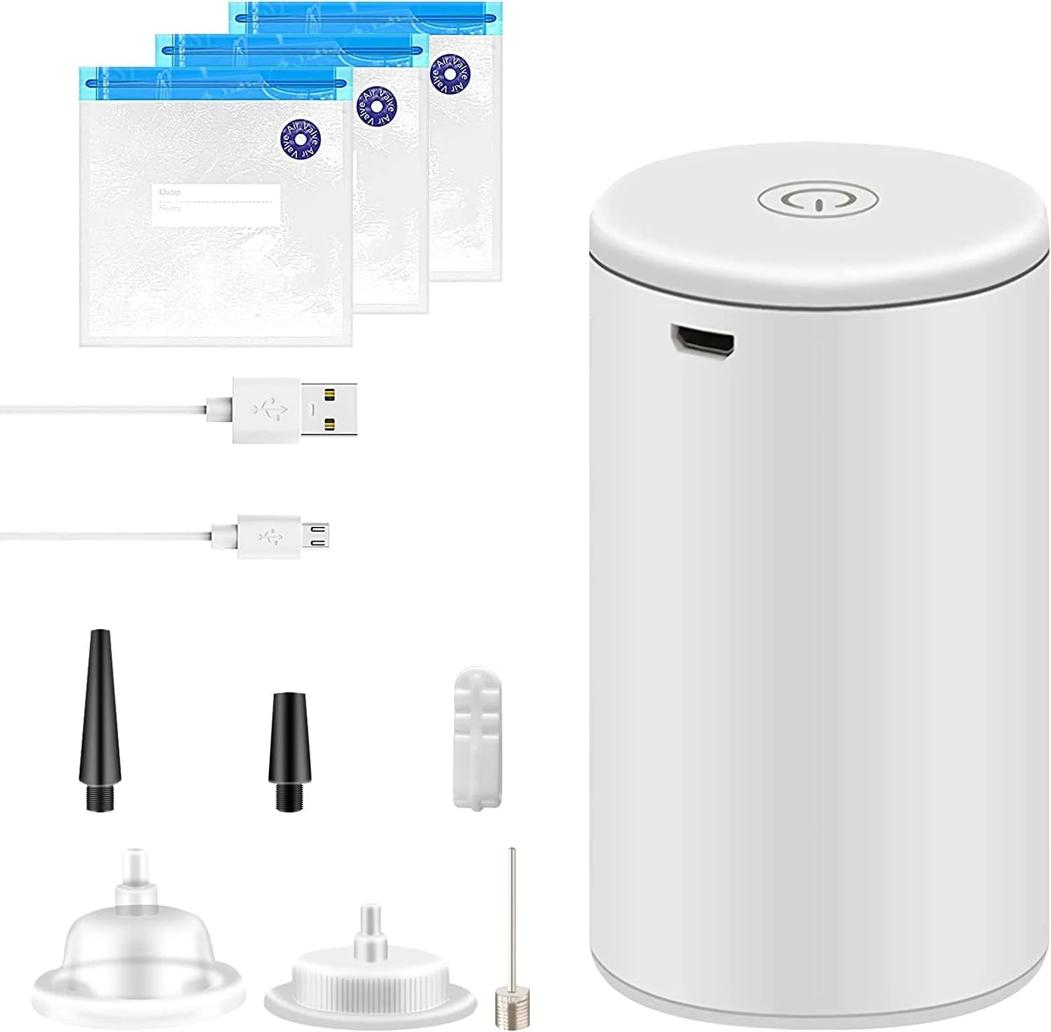 دستگاه وکیوم دستی یوبیتری - پمپ هوای فشرده ساز و بادی برقی 2 در 1، دستگاه کوچک قابل شارژ با 3 عدد کیسه سو وید قابل استفاده مجدد دستگاه وکیوم دستی یوبیتری - پمپ هوای فشرده ساز و بادی برقی 2 در 1، دستگاه کوچک قابل شارژ با 3 عدد کیسه سو وید قابل استفاده مجدد