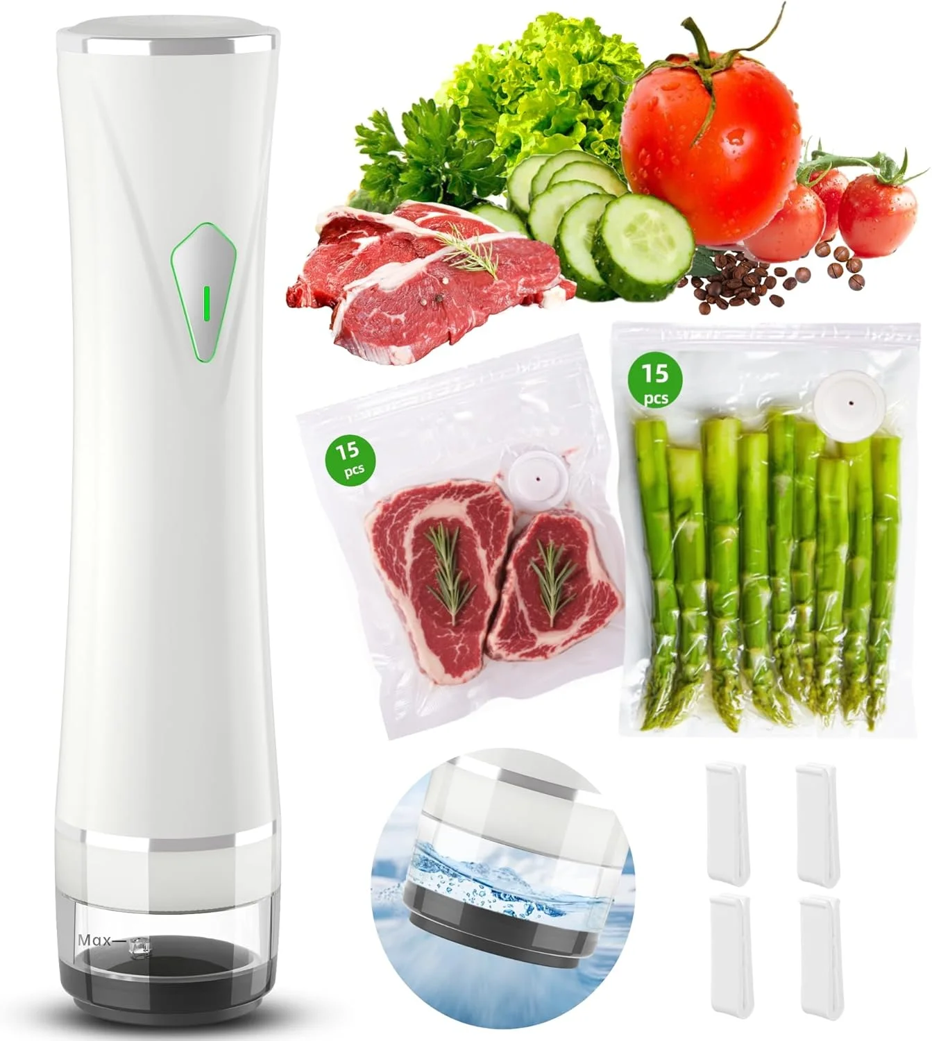 دستگاه وکیوم سیلر دستی ارتقا یافته برای مواد غذایی، دستگاه وکیوم سیلر قابل حمل با توقف خودکار و فیلتر جداشدنی، قفل تازگی 5 برابر، شامل 30 کیسه وکیوم قابل استفاده مجدد برای آشپزخانه