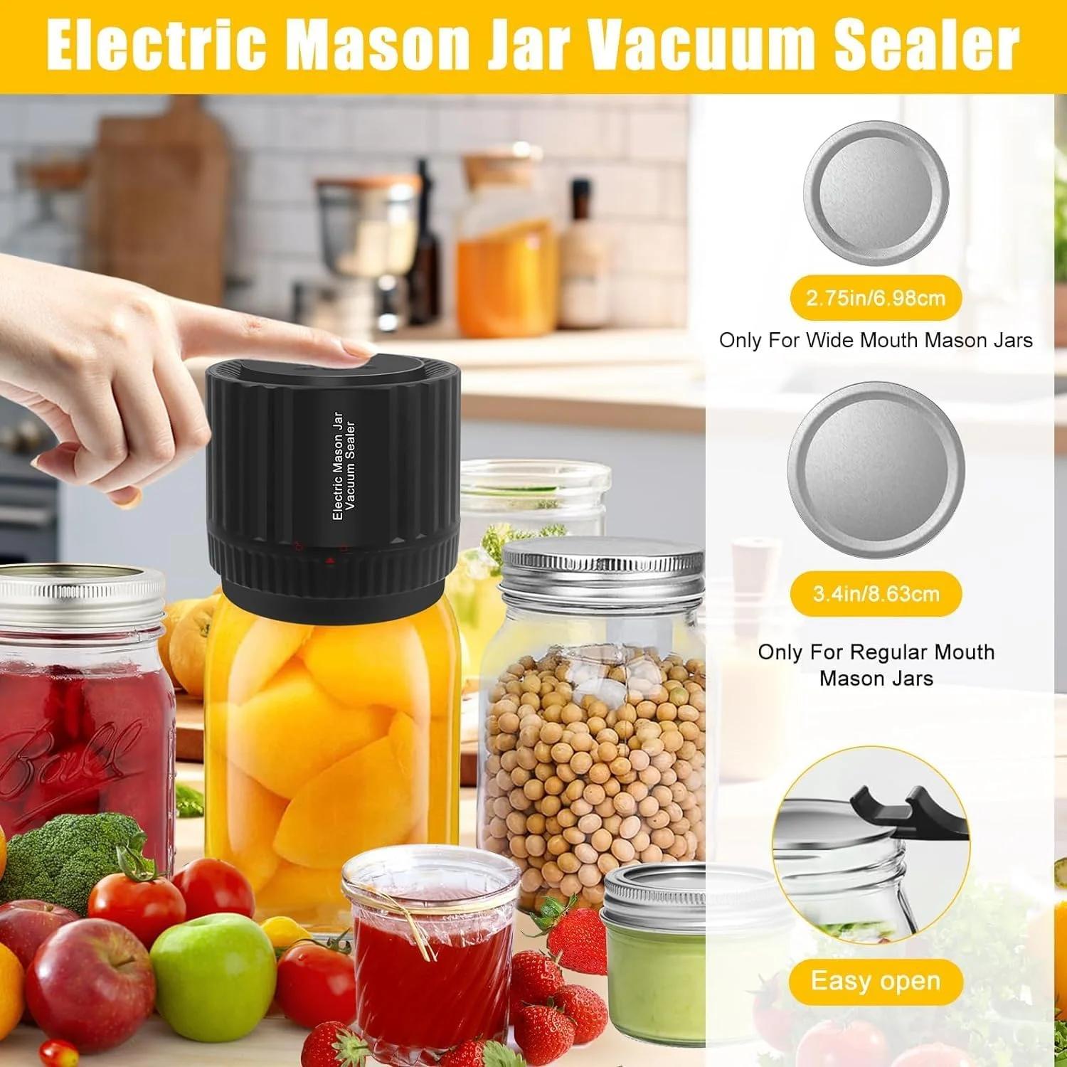 دستگاه وکیوم برقی شیشه های دهان گشاد و معمولی، به همراه درب بازکن و درب، مناسب برای نگهداری مواد غذایی و افزایش ماندگاری دستگاه وکیوم برقی شیشه های دهان گشاد و معمولی، به همراه درب بازکن و درب، مناسب برای نگهداری مواد غذایی و افزایش ماندگاری