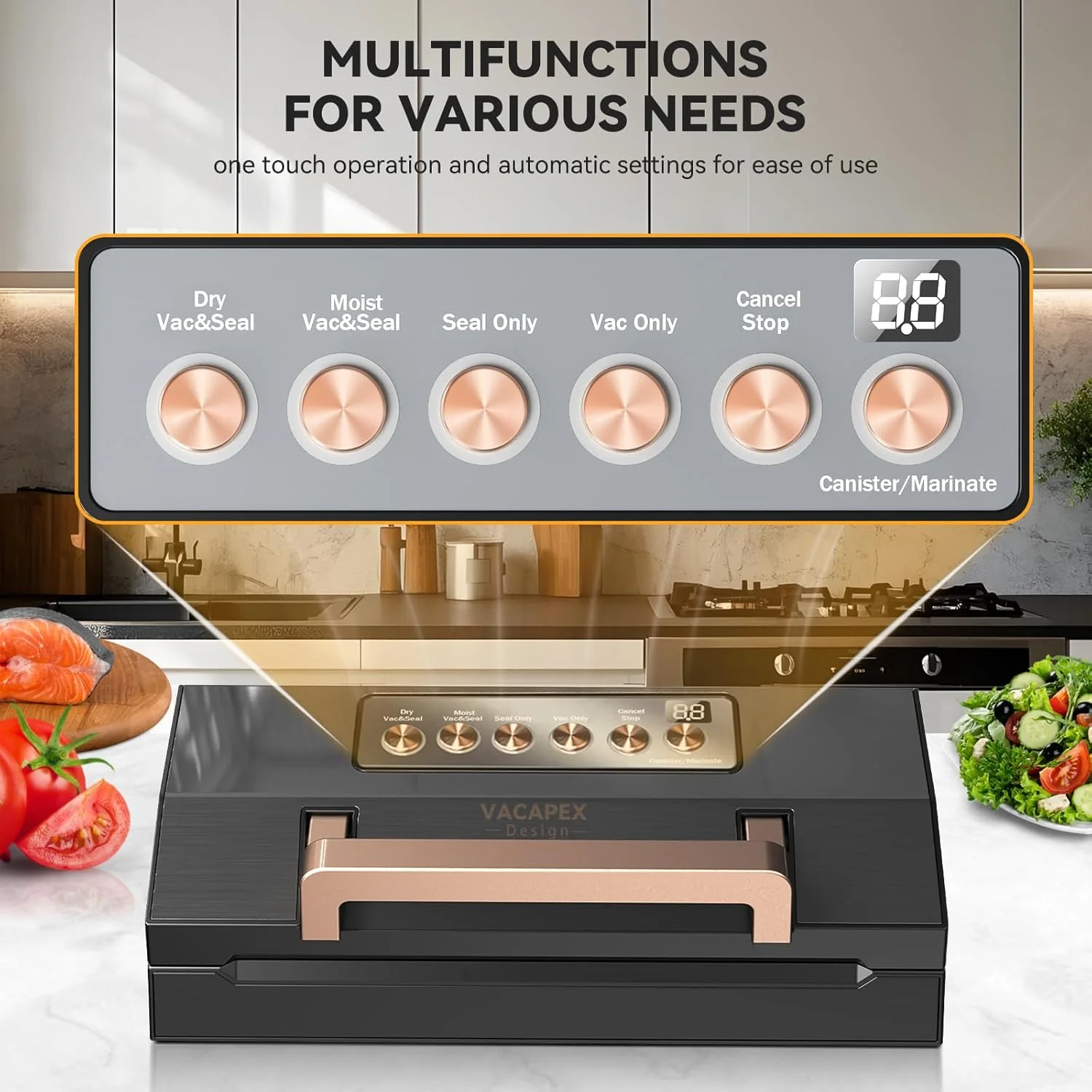 دستگاه وکیوم سیلر استیل ضد زنگ با سینی چکه گیر جداشدنی، دارای محفظه نگهداری و برشگر کیسه، دوخت دوبل دستگاه وکیوم سیلر استیل ضد زنگ با سینی چکه گیر جداشدنی، دارای محفظه نگهداری و برشگر کیسه، دوخت دوبل