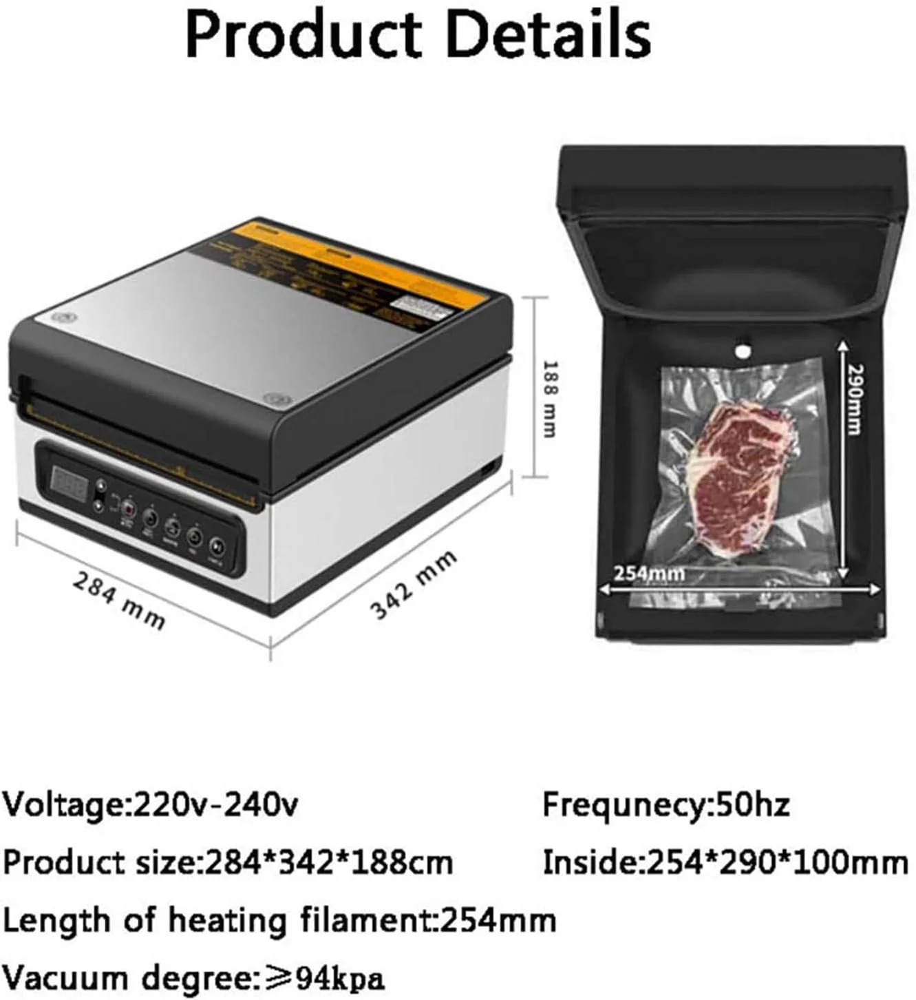 دستگاه وکیوم بسته بندی محفظه ای تجاری UPIKIT - سازگار با عملکرد استخراج خارجی، عرض کیسه قابل مهر و موم 254 میلی متر - سیستم نگهداری مواد غذایی خشک، مرطوب، مایع و آبدار