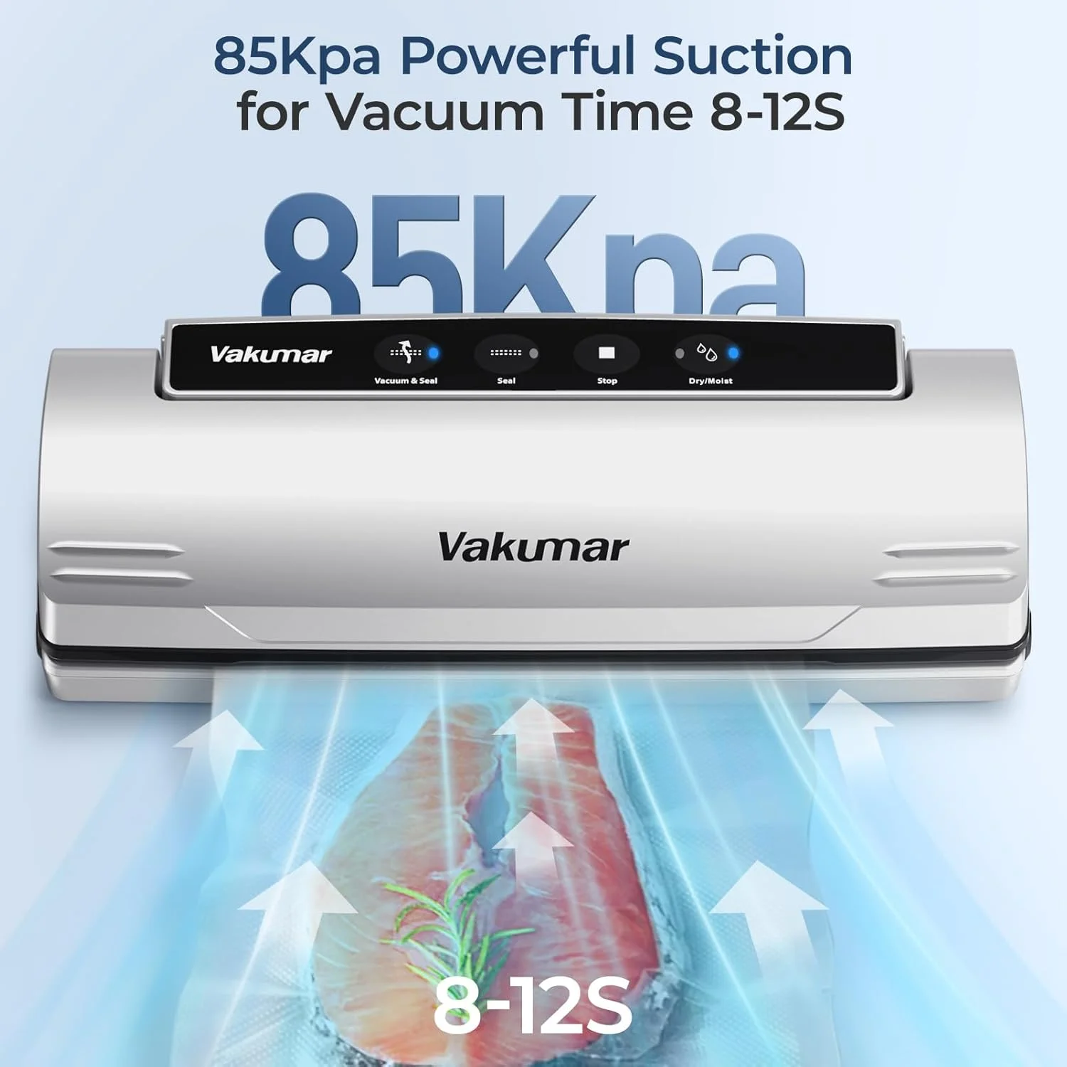 دستگاه وکیوم سیلر ارتقا یافته برای مواد غذایی، دستگاه وکیوم سیلر 8 در 1 با مکش قدرتمند، حالت های خشک و مرطوب، سازگار با Sous Vide، شامل شارژر خودرو (قابل استفاده در خودرو)