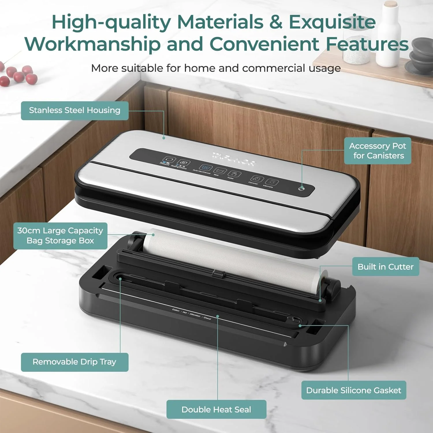 دستگاه وکیوم سیلر ارتقا یافته برای مواد غذایی، 90 کیلو پاسکال 14 در 1، دستگاه وکیوم سیلر حرفه ای مکس، دسته قفل آسان / مناسب برای پخت سو وید، سیلر وکیوم ذخیره سازی مواد غذایی مایع/خشک/مرطوب با 2 رول کیسه دستگاه وکیوم سیلر ارتقا یافته برای مواد غذایی، 90 کیلو پاسکال 14 در 1، دستگاه وکیوم سیلر حرفه ای مکس، دسته قفل آسان / مناسب برای پخت سو وید، سیلر وکیوم ذخیره سازی مواد غذایی مایع/خشک/مرطوب با 2 رول کیسه